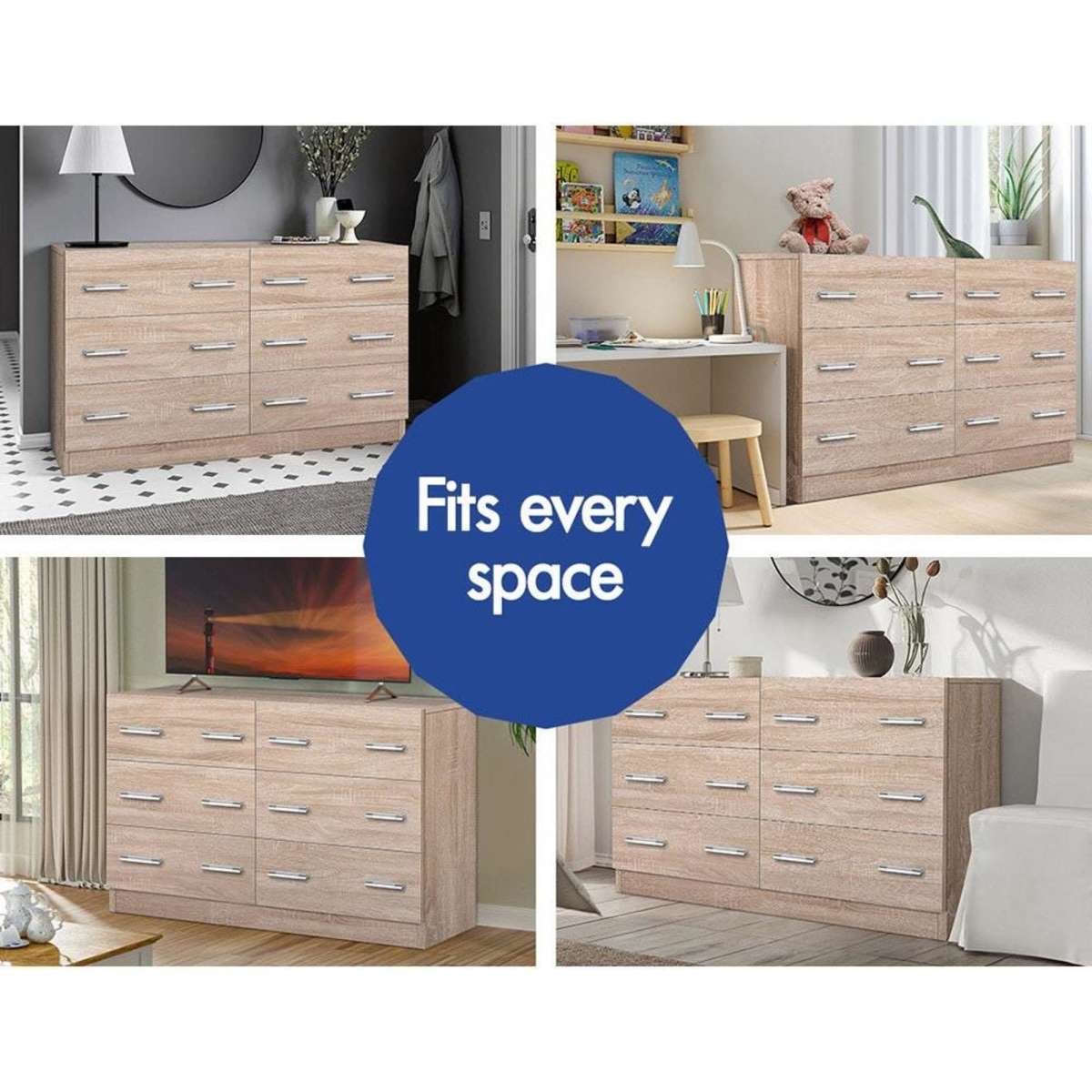 Alfordson 6 Chest of Drawers Hamptons Dresser Storage Tallboy
