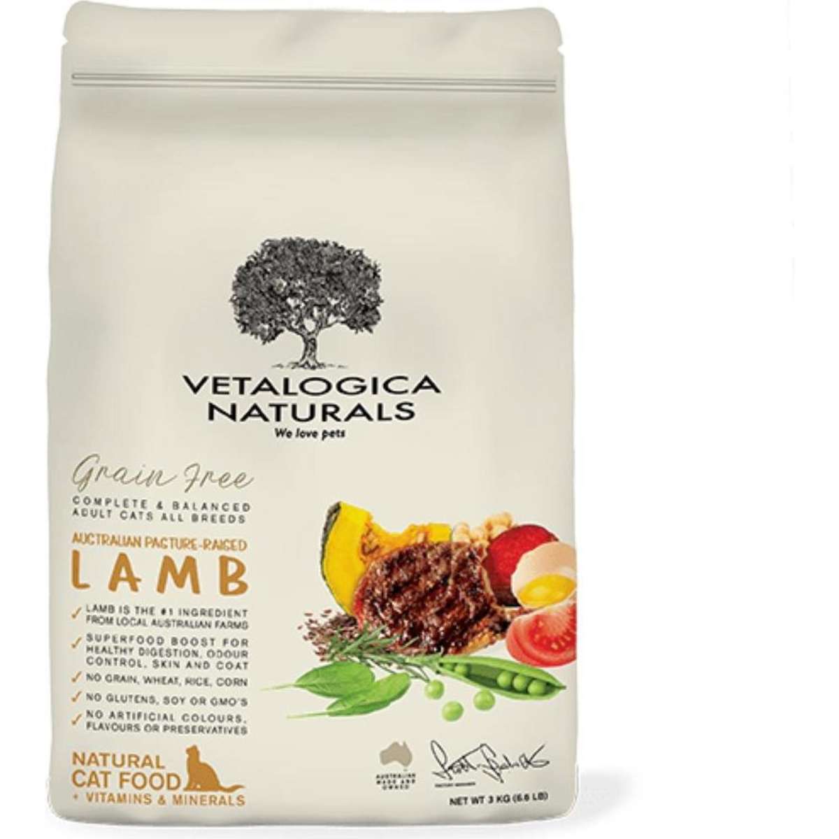 Vetalogica Naturals Adult Grain Free Dry Cat Food Lamb 3kg Woolworths