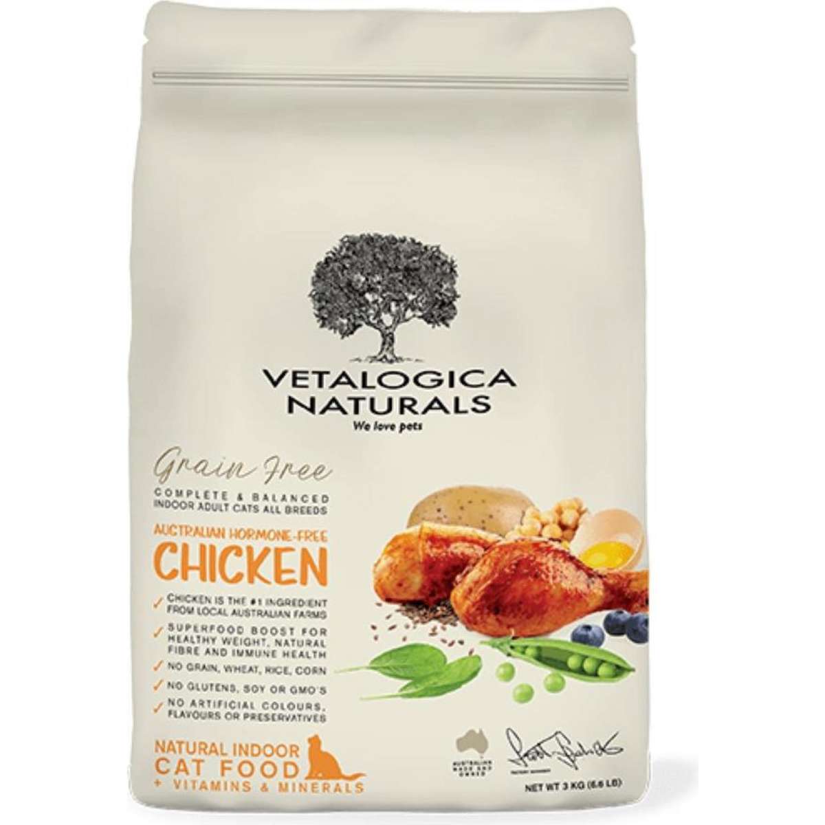 Vetalogica Naturals Adult Grain Free Indoor Dry Cat Food Chicken 3kg Woolworths