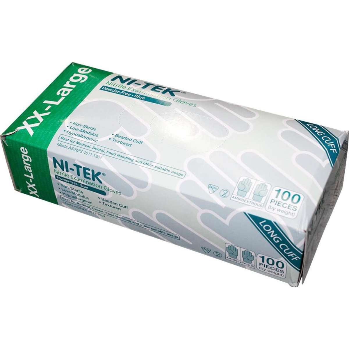 NiTek Nitrile Gloves Powder Free XXL Blue 100 Box x17 Woolworths