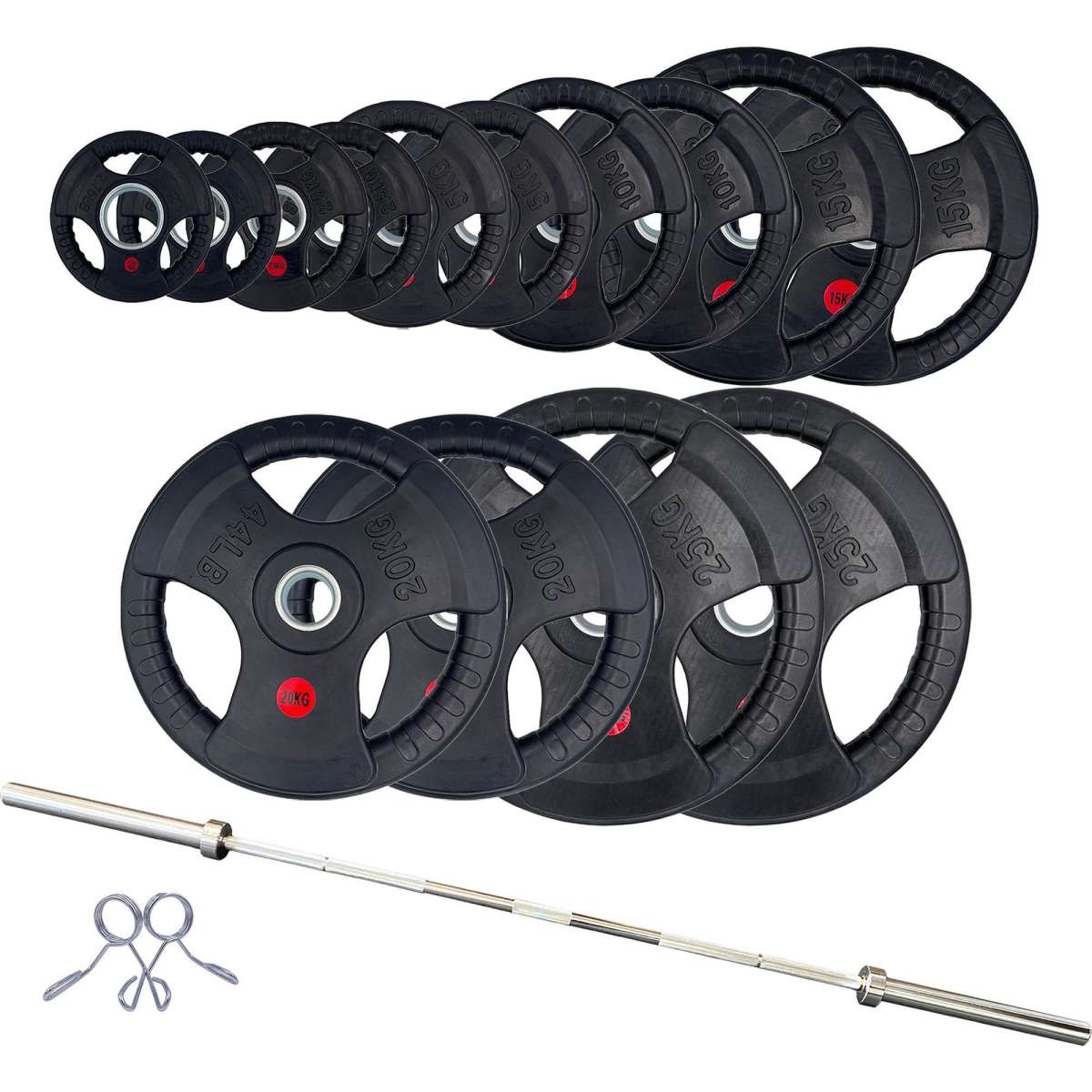 Insource 157.5kg Rubber Tri-Grip Type-O Weight Plates and 2.2m Olympic ...