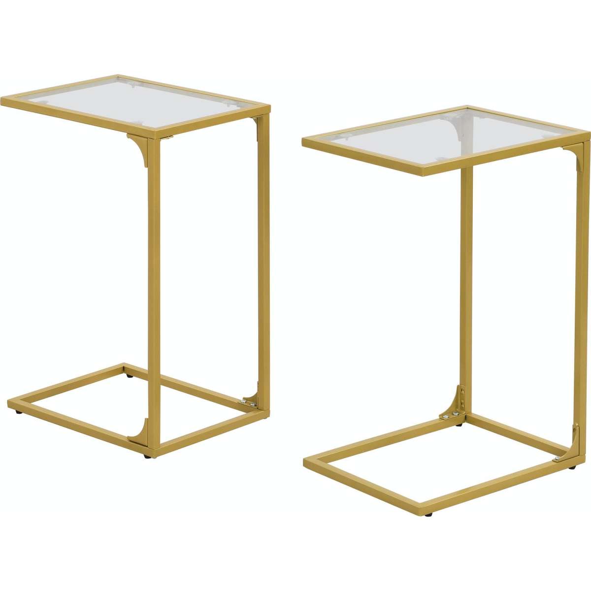 IHOMDEC Tempered Glass with Metal Frame CShaped End Side Table Set of
