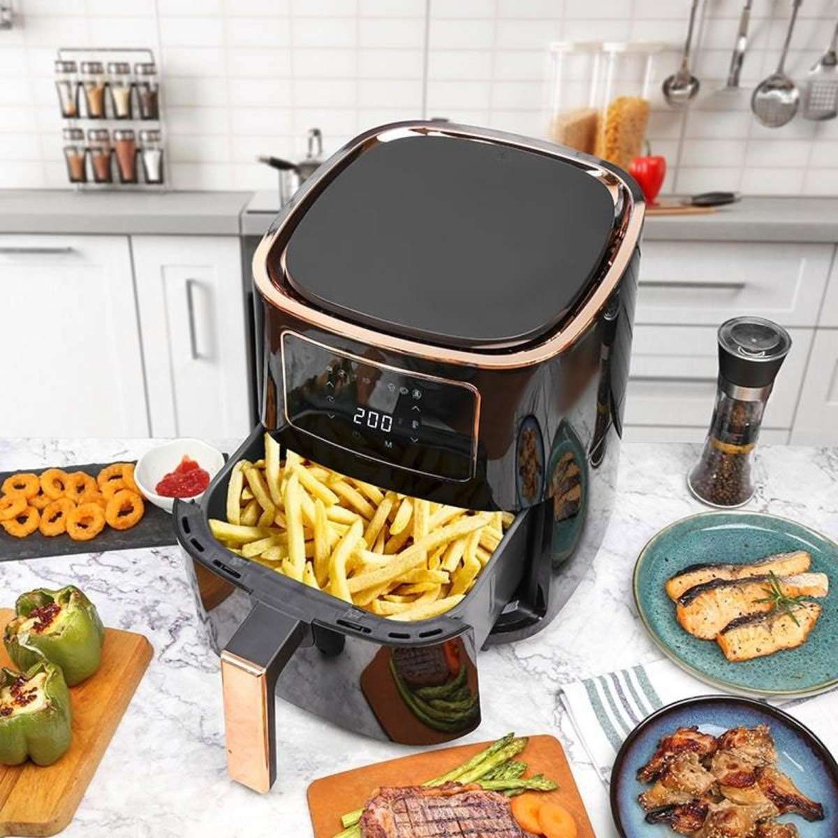 Healthy Choice 7L 1700W Digital Air Fryer Black & Rose Gold Woolworths