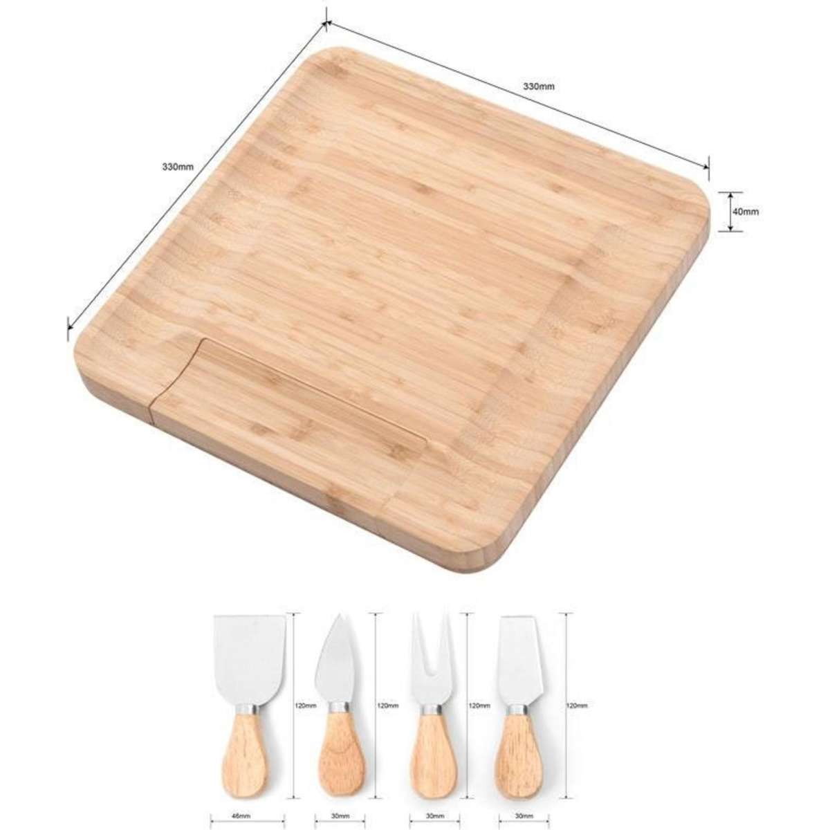 Kubo 5 Piece Bamboo Cheese Serving Board & Knives Set Woolworths