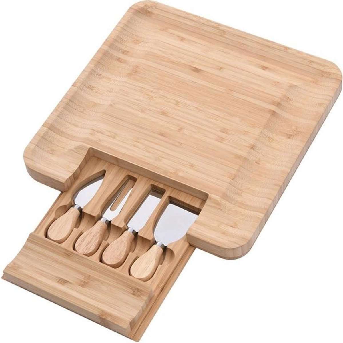 Kubo 5 Piece Bamboo Cheese Serving Board & Knives Set Woolworths