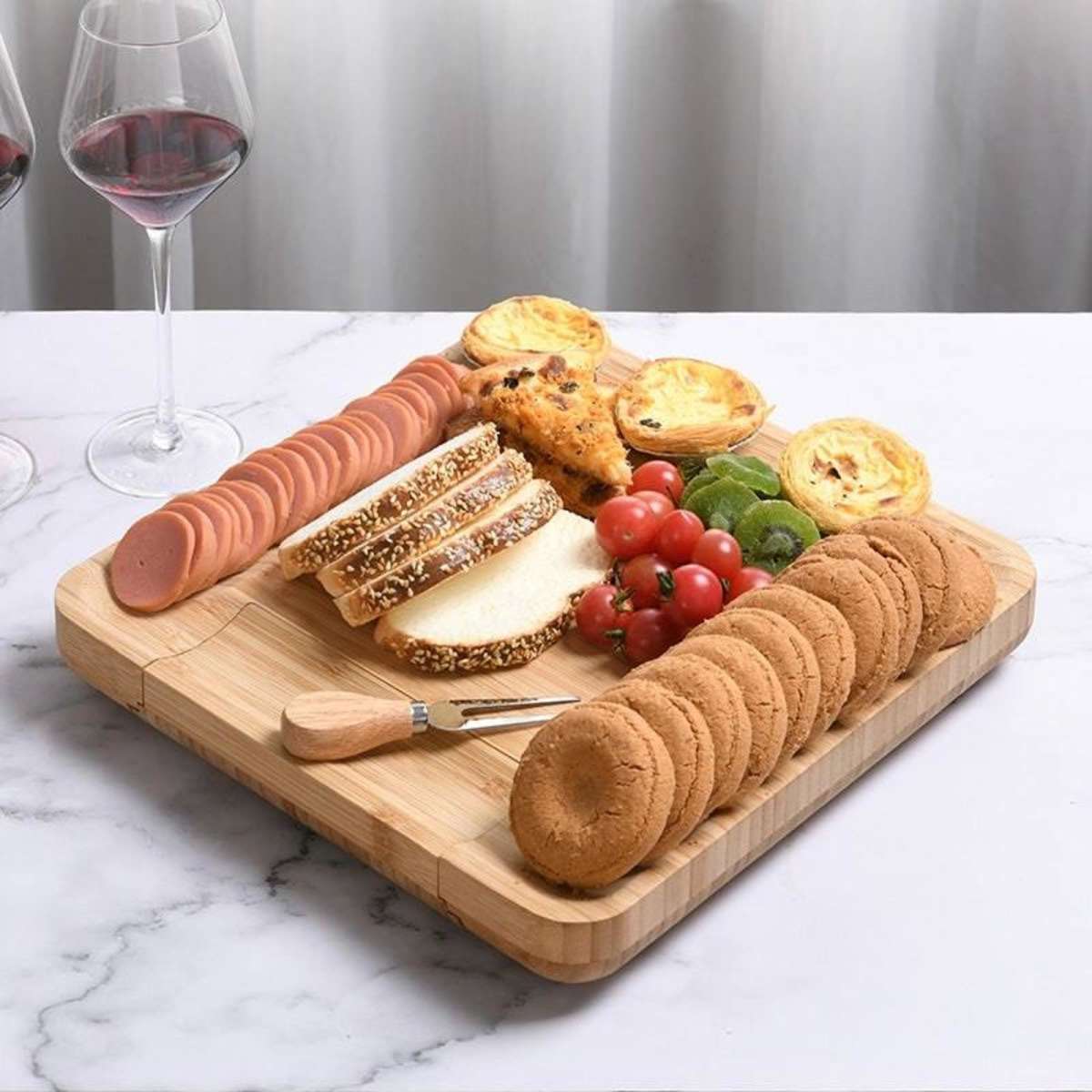 Kubo 5 Piece Bamboo Cheese Serving Board & Knives Set Woolworths