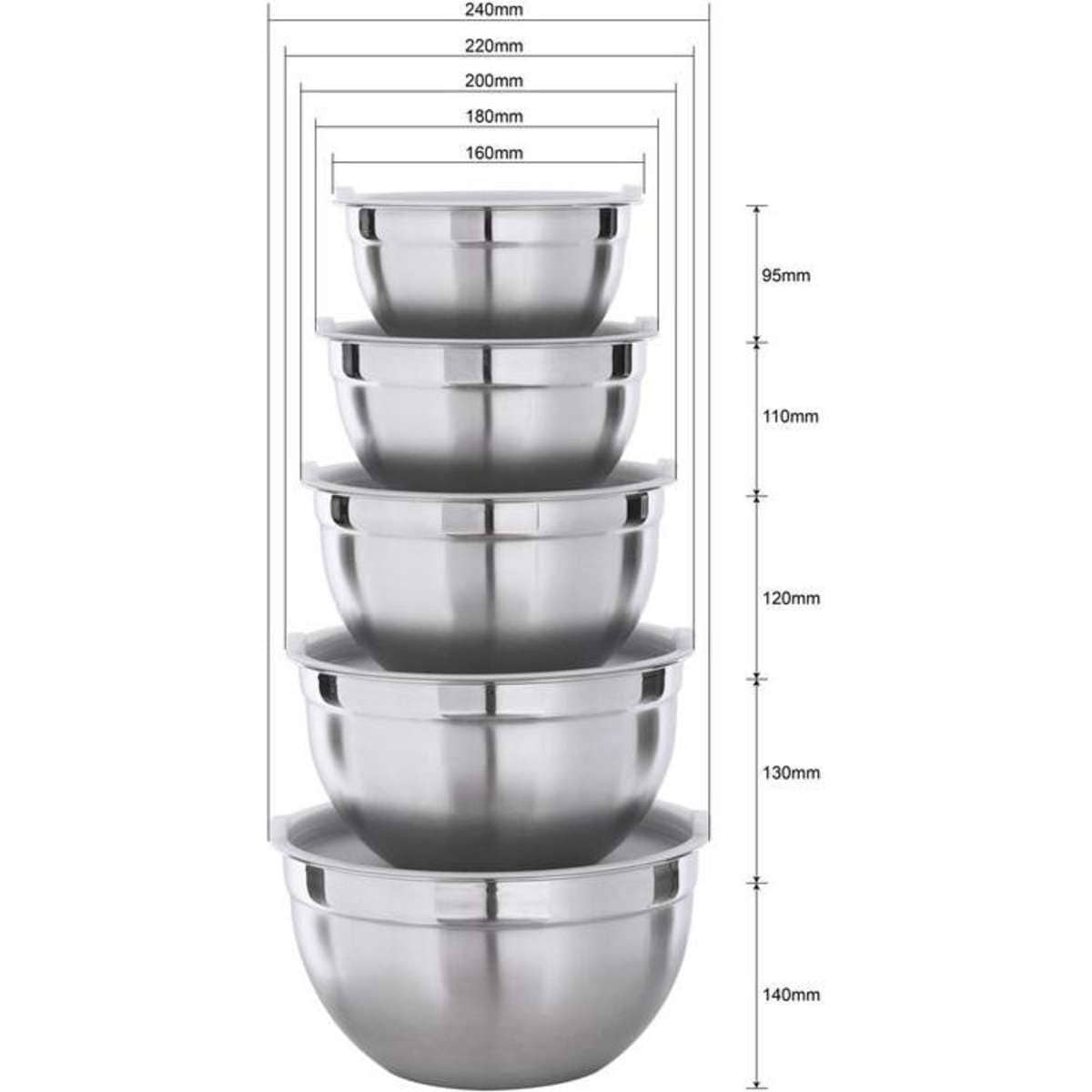 Kubo 5 Piece Nesting Stainless Steel Mixing Bowl with Airtight Lids