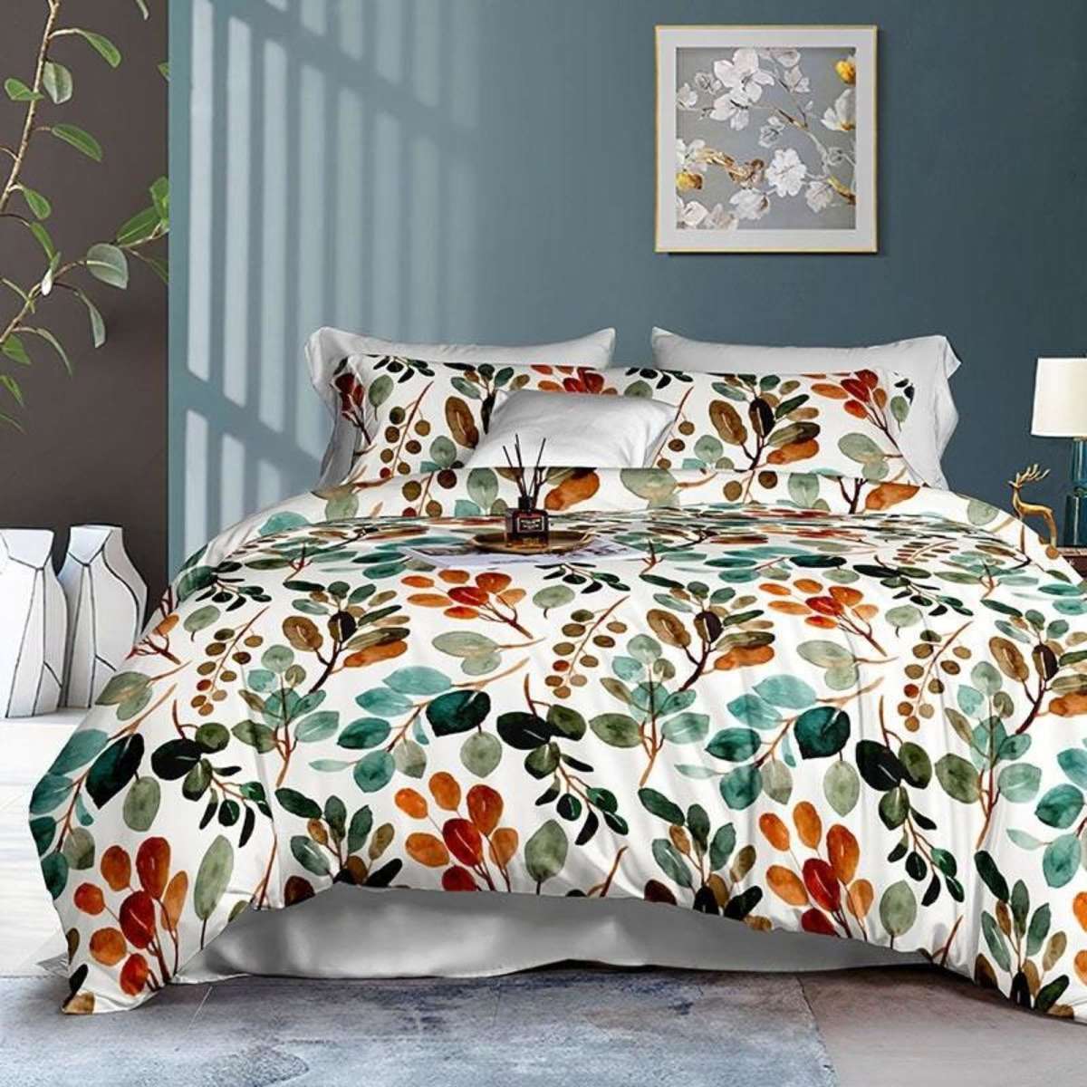 Luxton Alberta Teal Leaf Quilt Cover Set Queen Woolworths