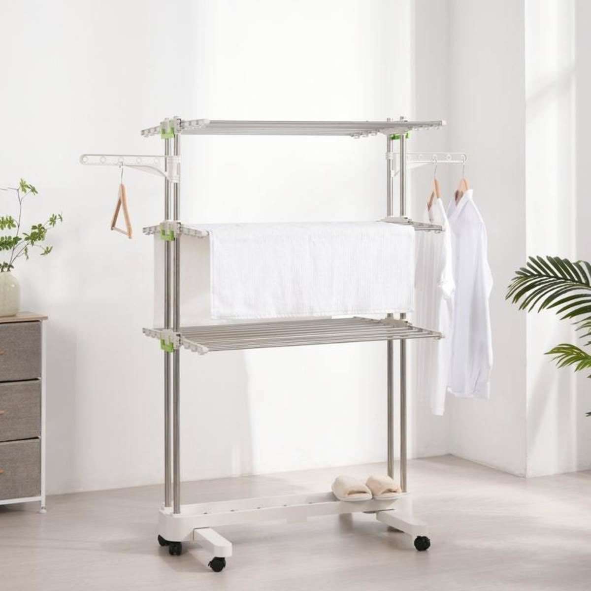 Nelio 3 Tier Large Foldable Rolling Clothes Airer Laundry Drying Rack