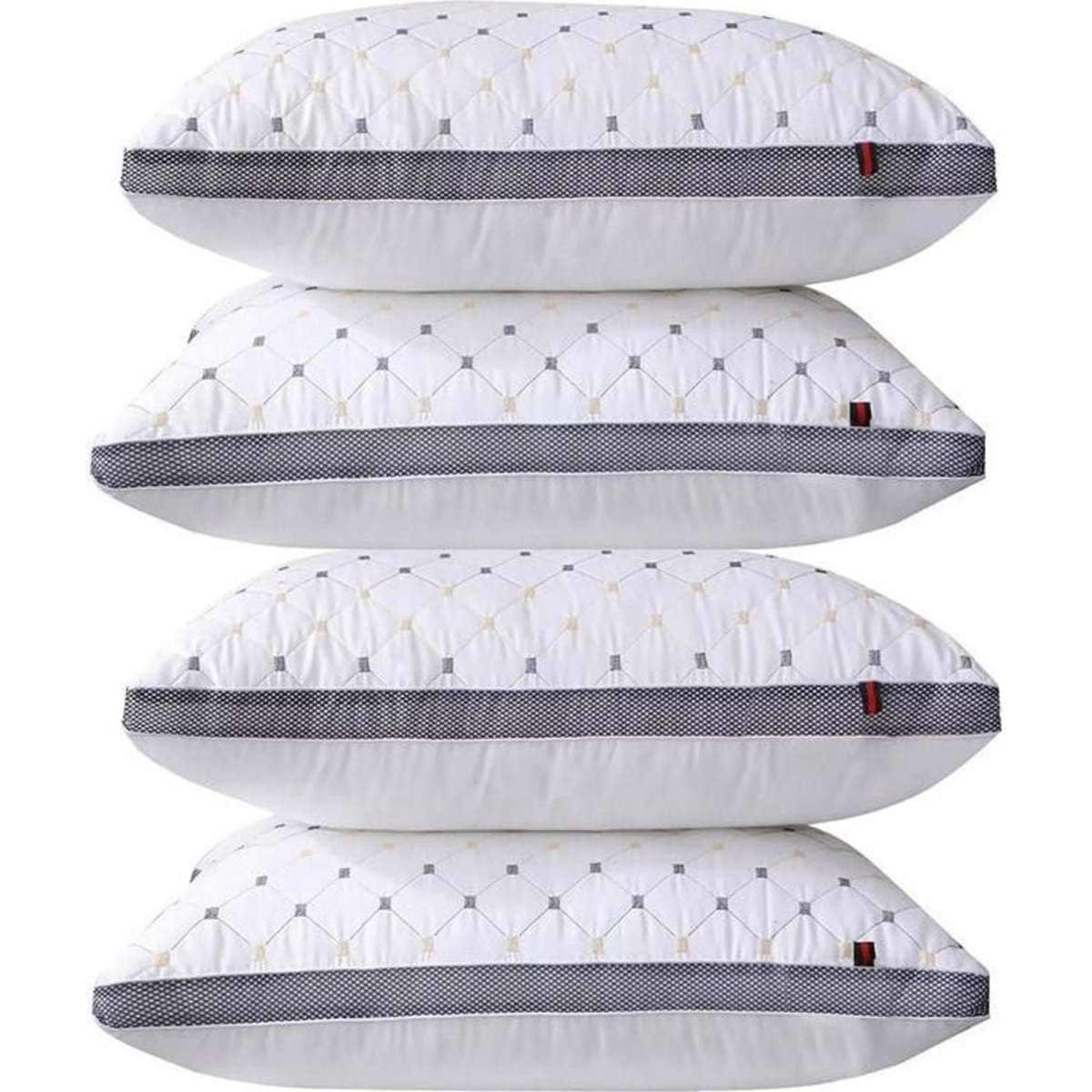 Queling 4 Pack Hotel Quality Pillow Checked Ultra Plush Soft Home Bed