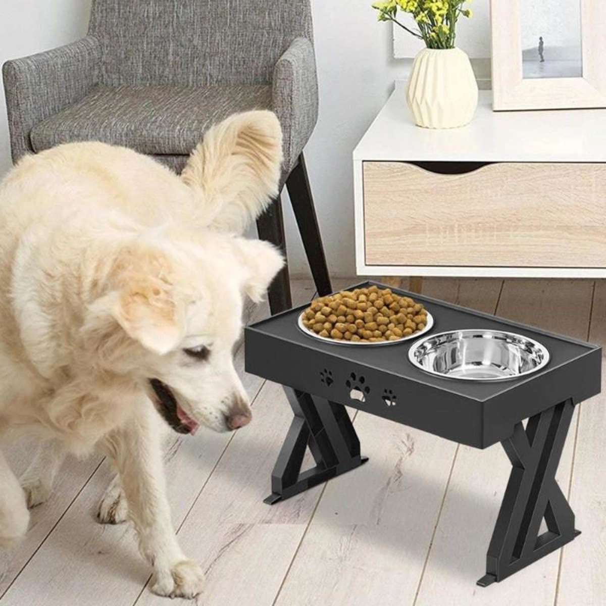 HOD Stylish Adjustable Height Elevated Double Bowl Dog Pet F | Woolworths