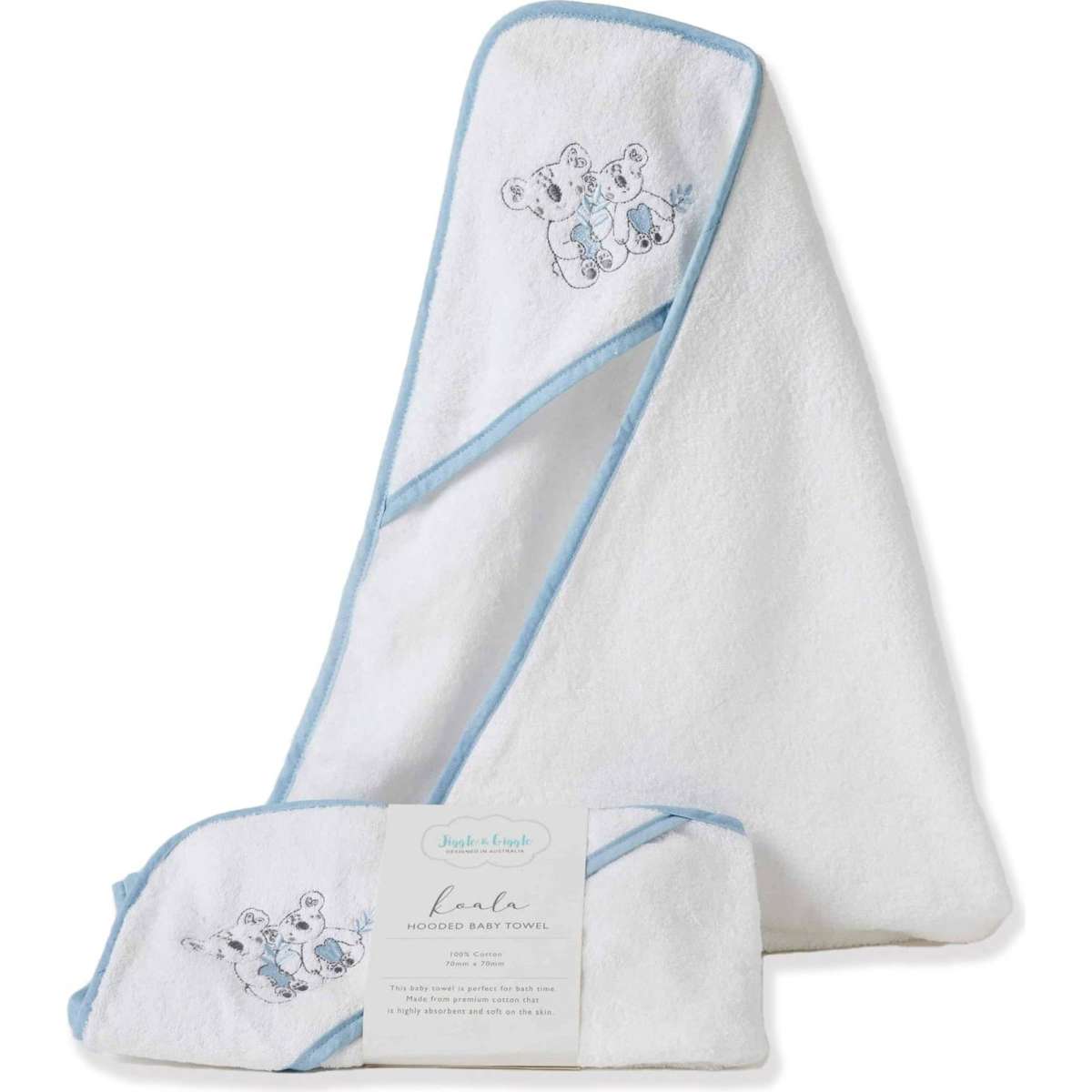 Jiggle Giggle Baby Kip Koala Cotton Hooded Towel Blue 70x70cm