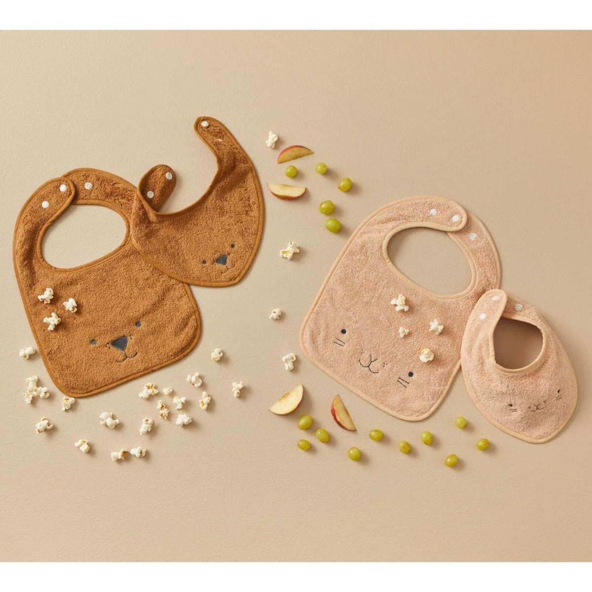 Jiggle & Giggle Animal Faces Terry Towelling Bib Baby 4m+ Biscuit 2pc