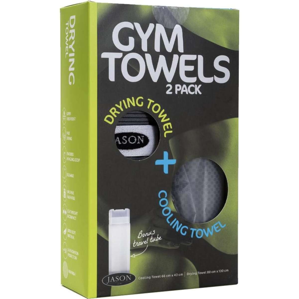 Jason Sports Gym Drying/Cooling Towel Set w/ Tube Charcoal 2PK