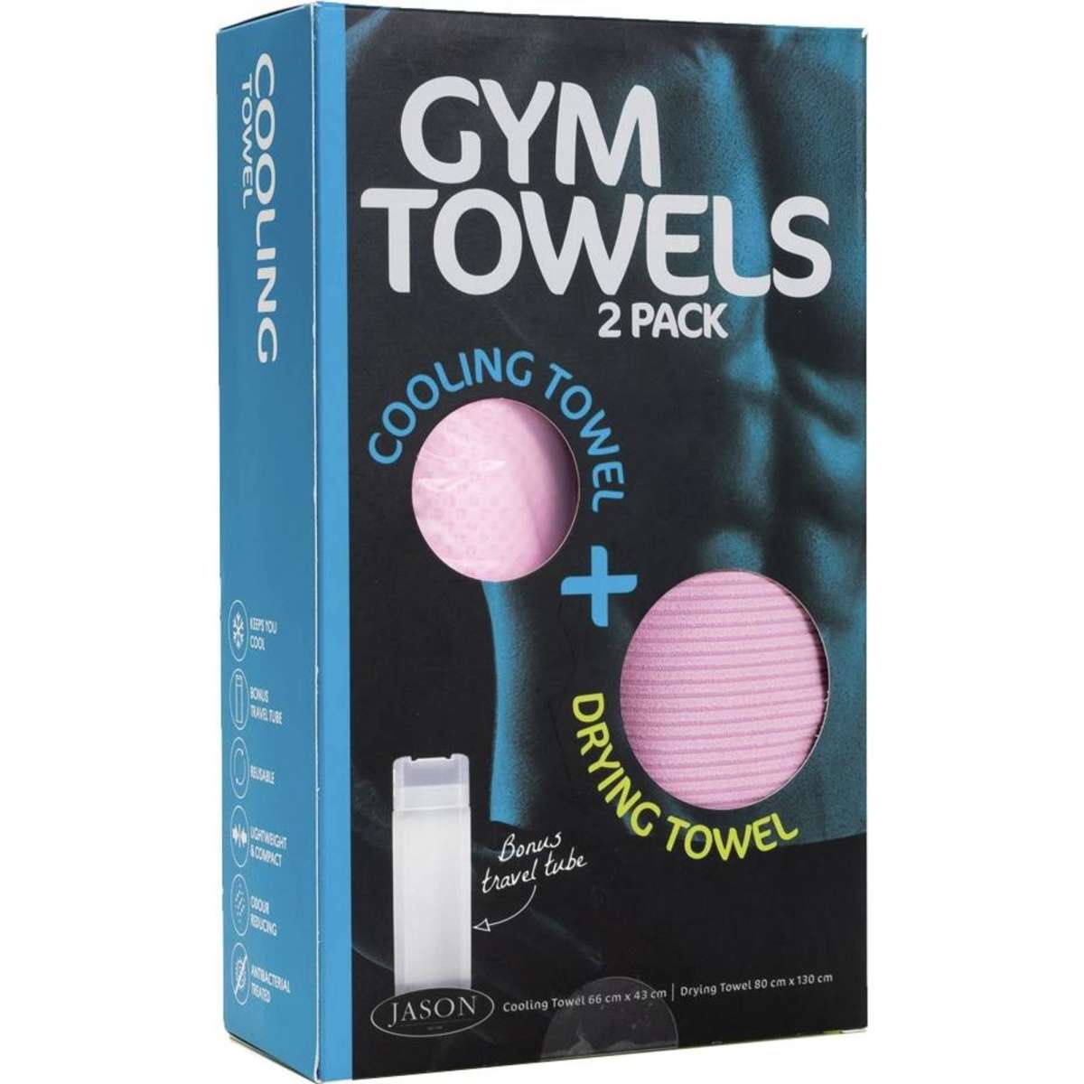 Jason Sports Gym Drying/Cooling Towel Set w/ Tube Pink 2PK Woolworths