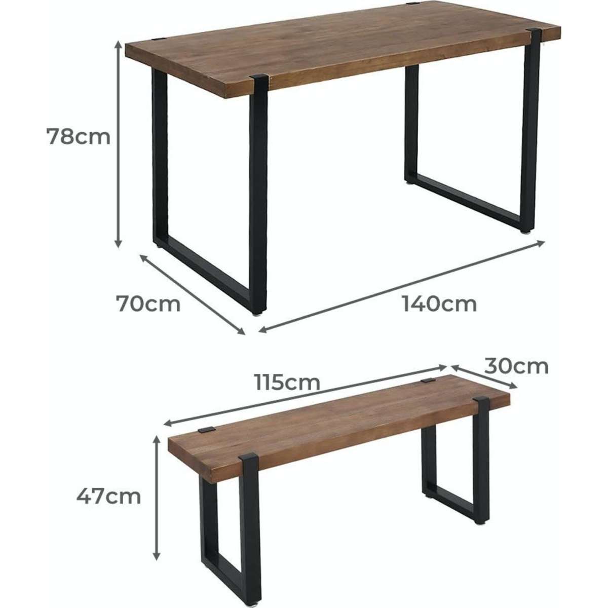 Levede Dining Table Bench Set 2xDining Chairs Industrial Cafe