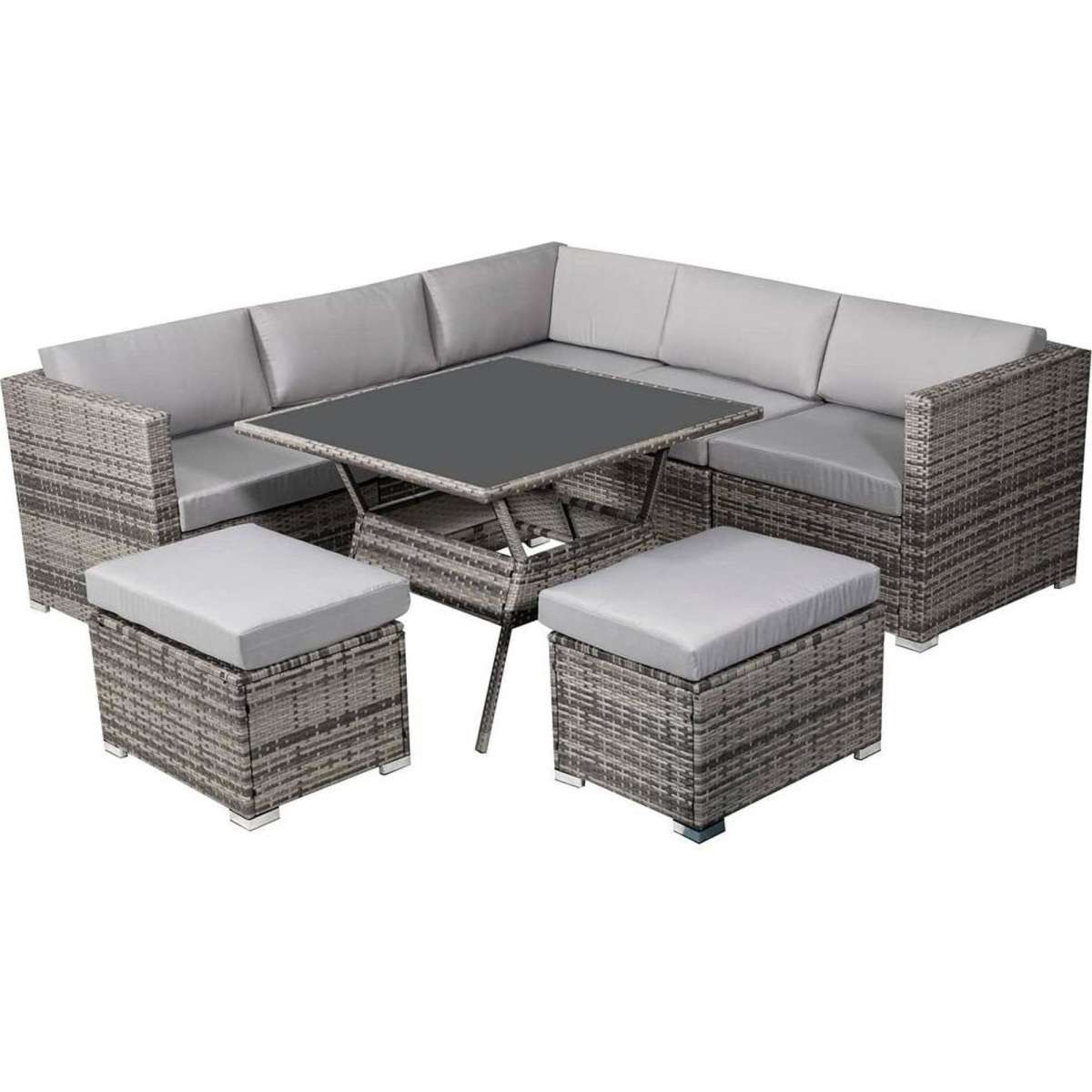 Dreamo 8PC Outdoor Dining Set Wicker Table & Chairs-Grey | Woolworths