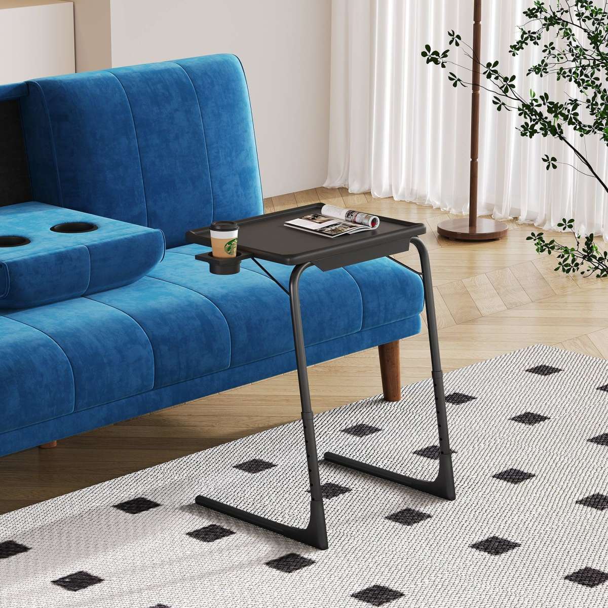 DREAMO Foldable Table Adjustable Tray Laptop Desk with Removable Cup