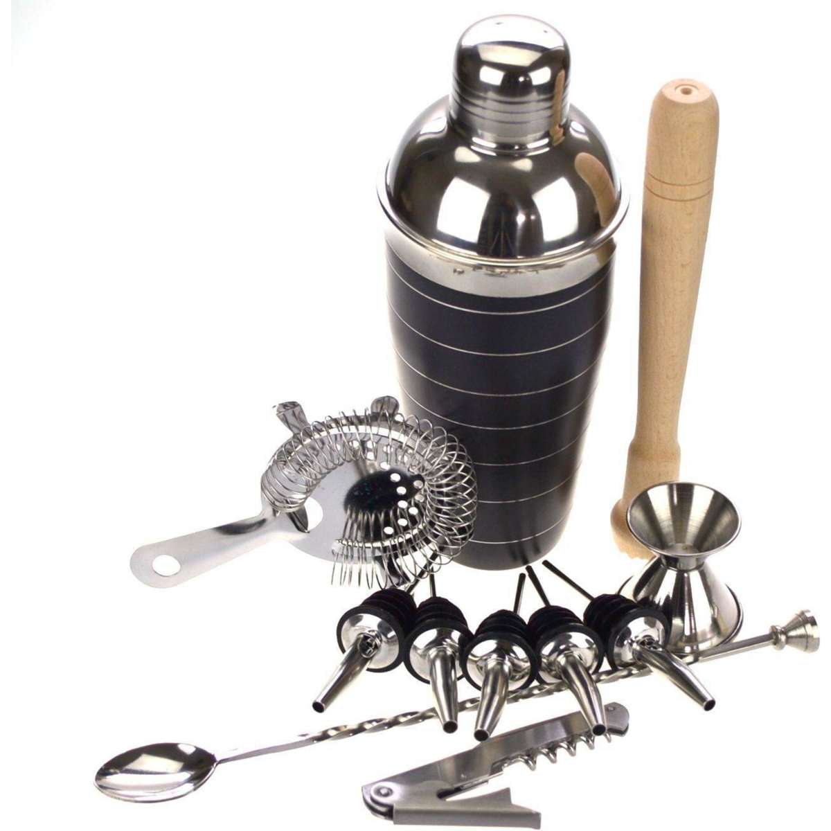PurpleSpoilz 10 Piece Black Cocktail Shaker Set With Waiters Friend