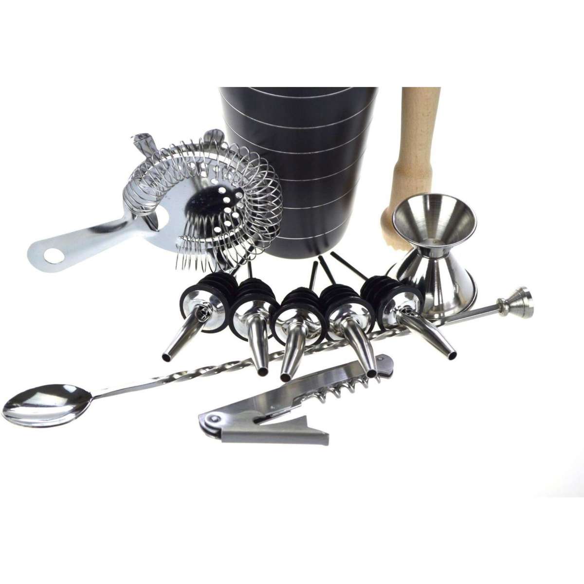 PurpleSpoilz 10 Piece Black Cocktail Shaker Set With Waiters Friend