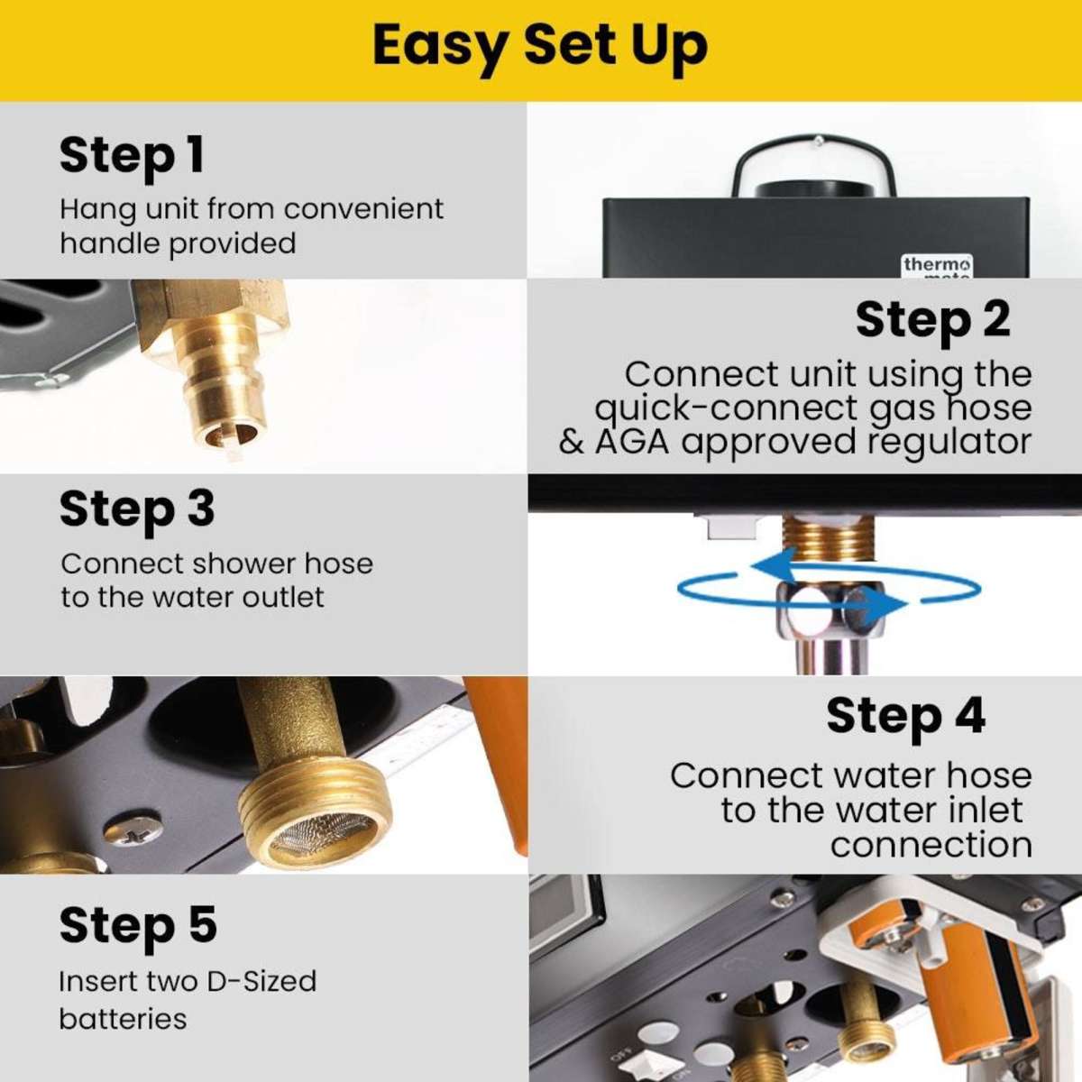 Thermomate Portable Gas Outdoor Camping Hot Water Heater System, with 12V Pump, Shower Head