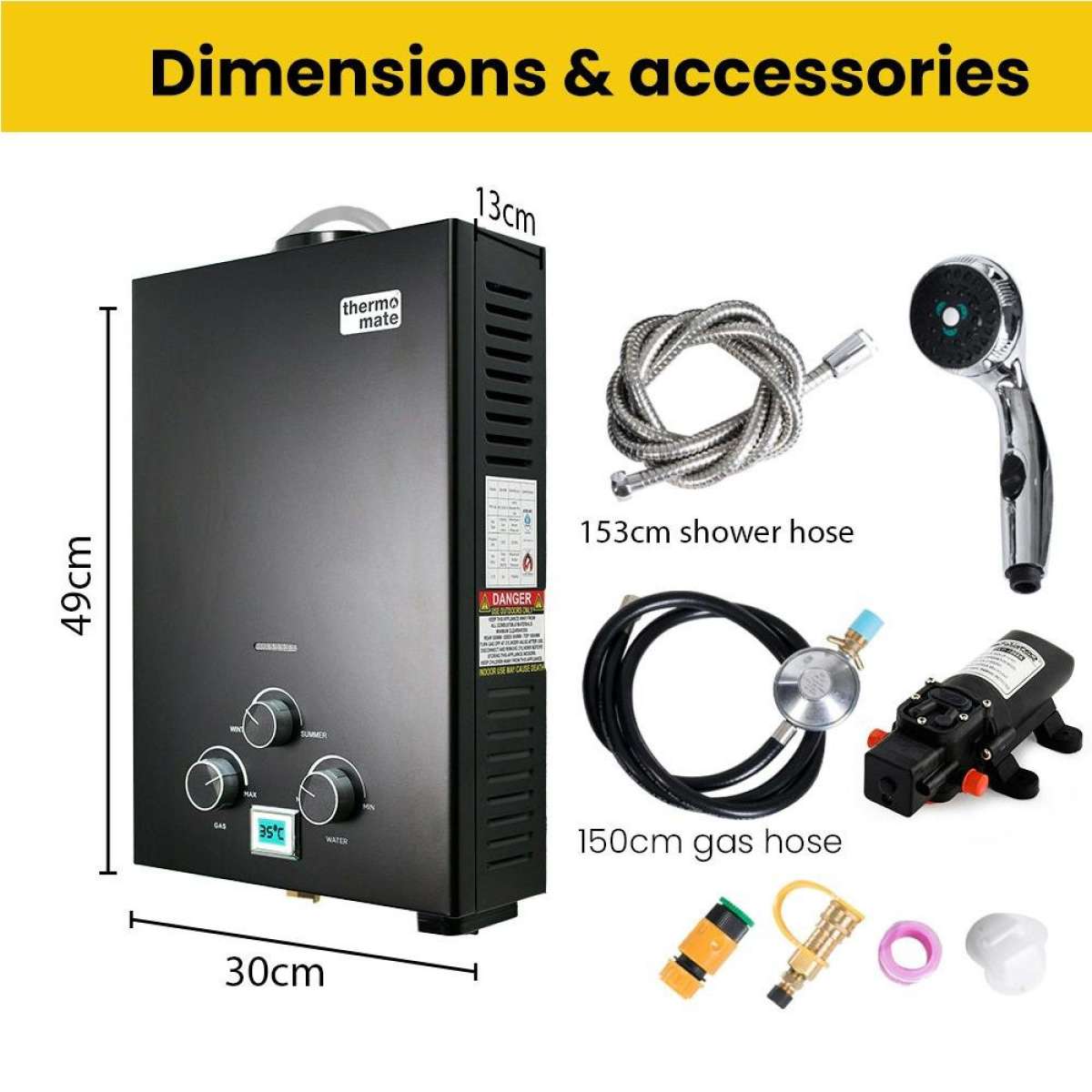 Thermomate Portable Gas Outdoor Camping Hot Water Heater System, with 12V Pump, Shower Head