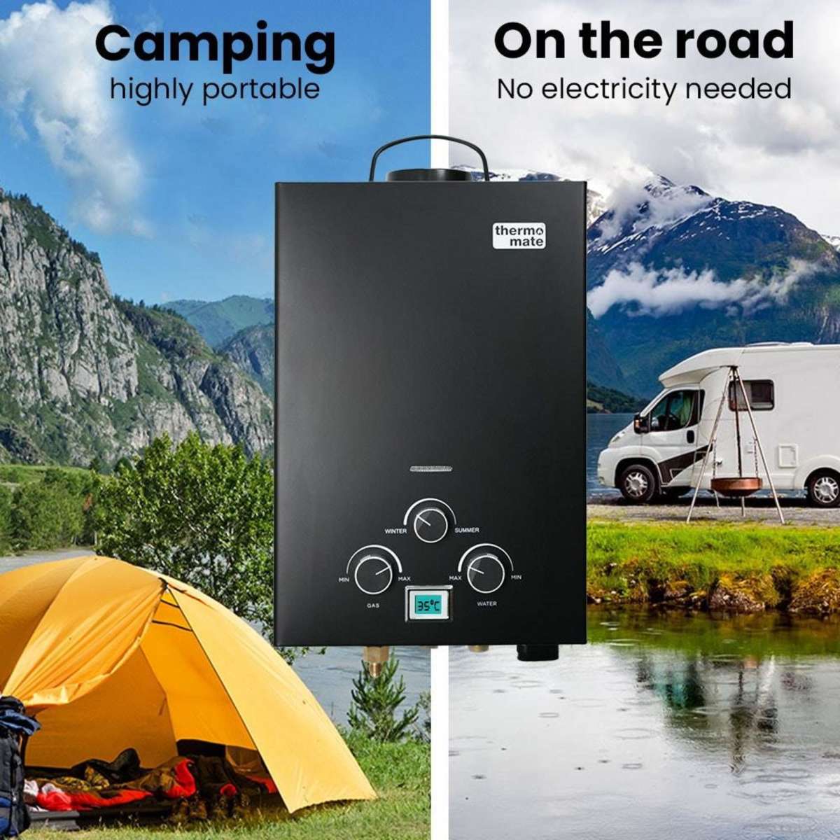 Thermomate Portable Gas Outdoor Camping Hot Water Heater System, with 12V Pump, Shower Head