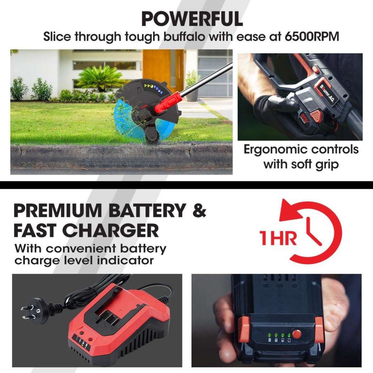 BaumrAG Electric Cordless Line Trimmer/ Whipper Snipper 20V & Leaf Blower Combo Kit Battery