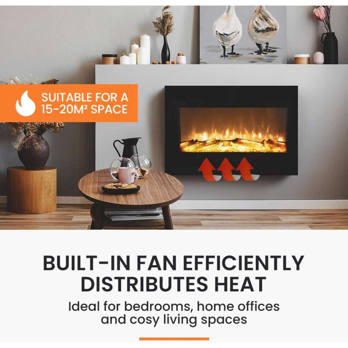 Carson Electric Fireplace Heater 80cm Wall Mounted 1800W Stove with Log