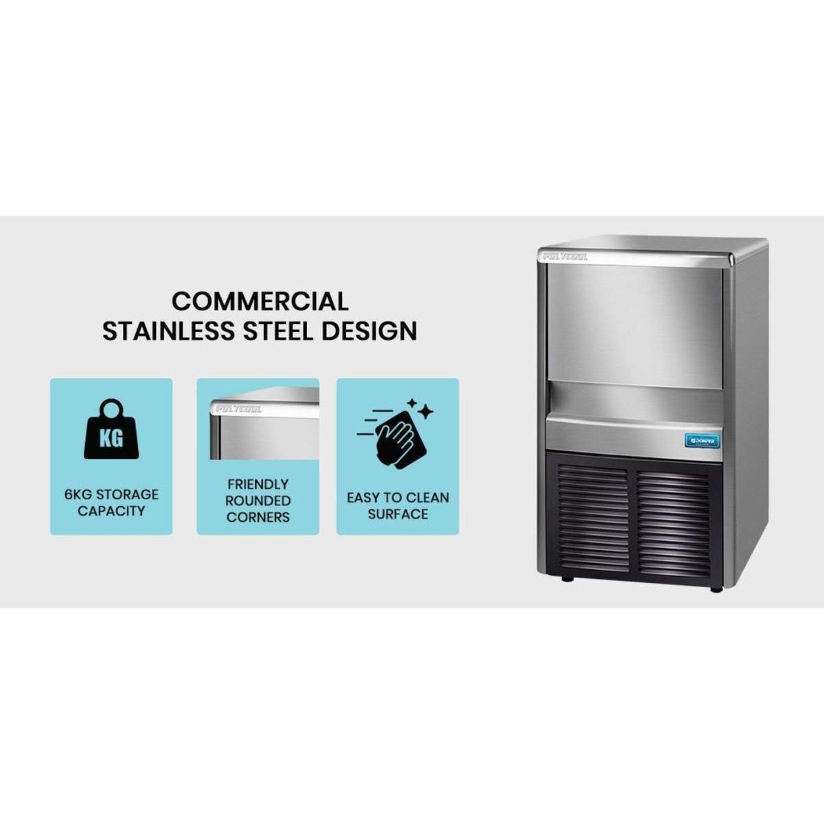 PolyCool Commercial Automatic Ice Cube Maker, Free Standing Stainless