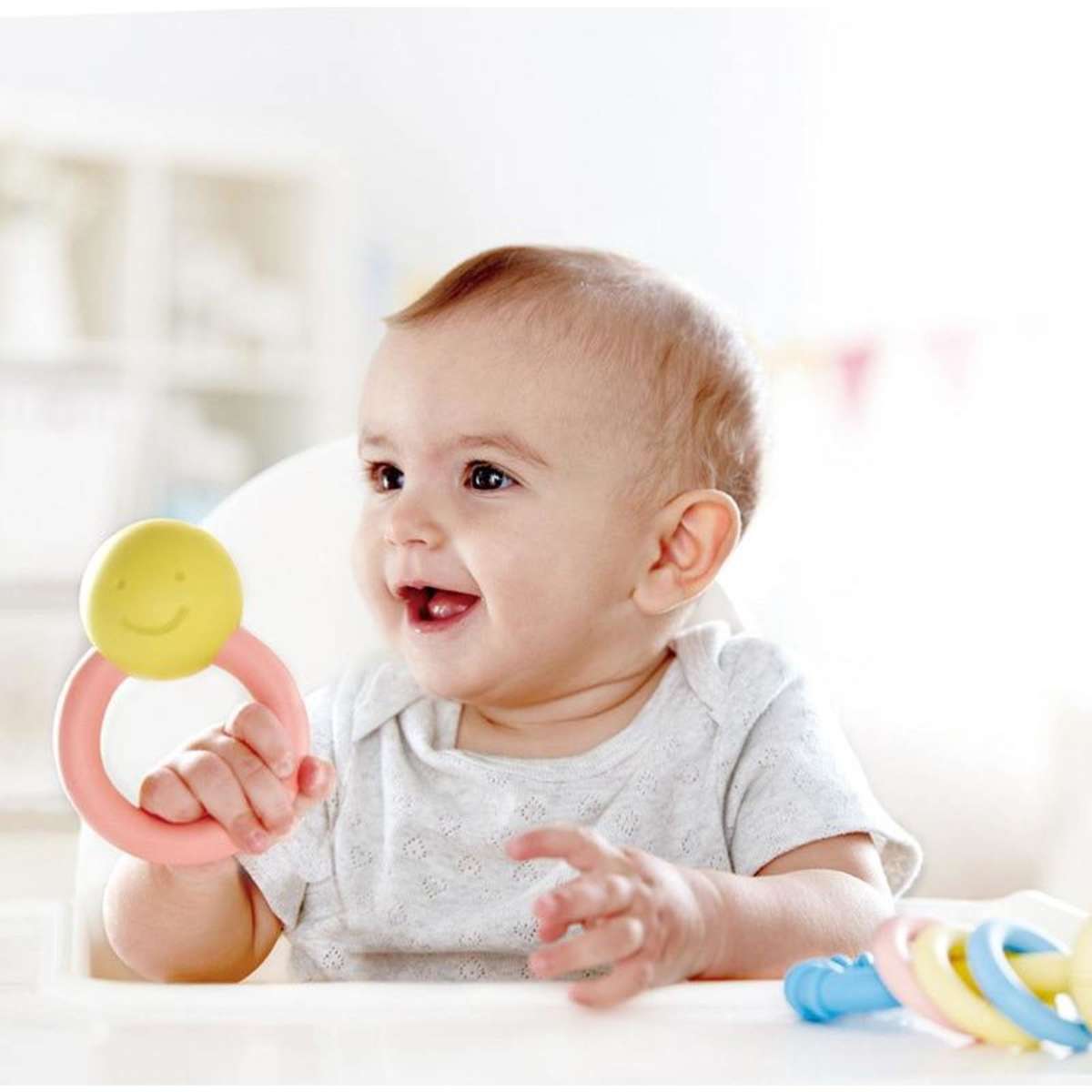 Hape Ring Rattle Shake Happy Face Newborn/Infant Toy 0+ Woolworths