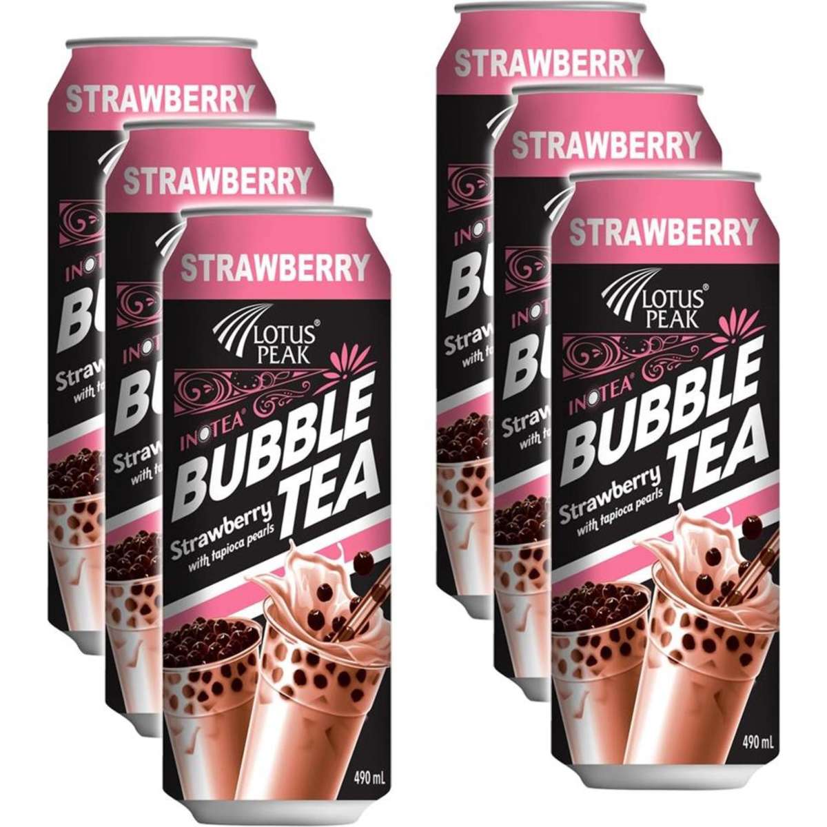 Lotus Peak Bubble Tea Strawberry w/ Tapioca Pearls 490m 6pc Woolworths