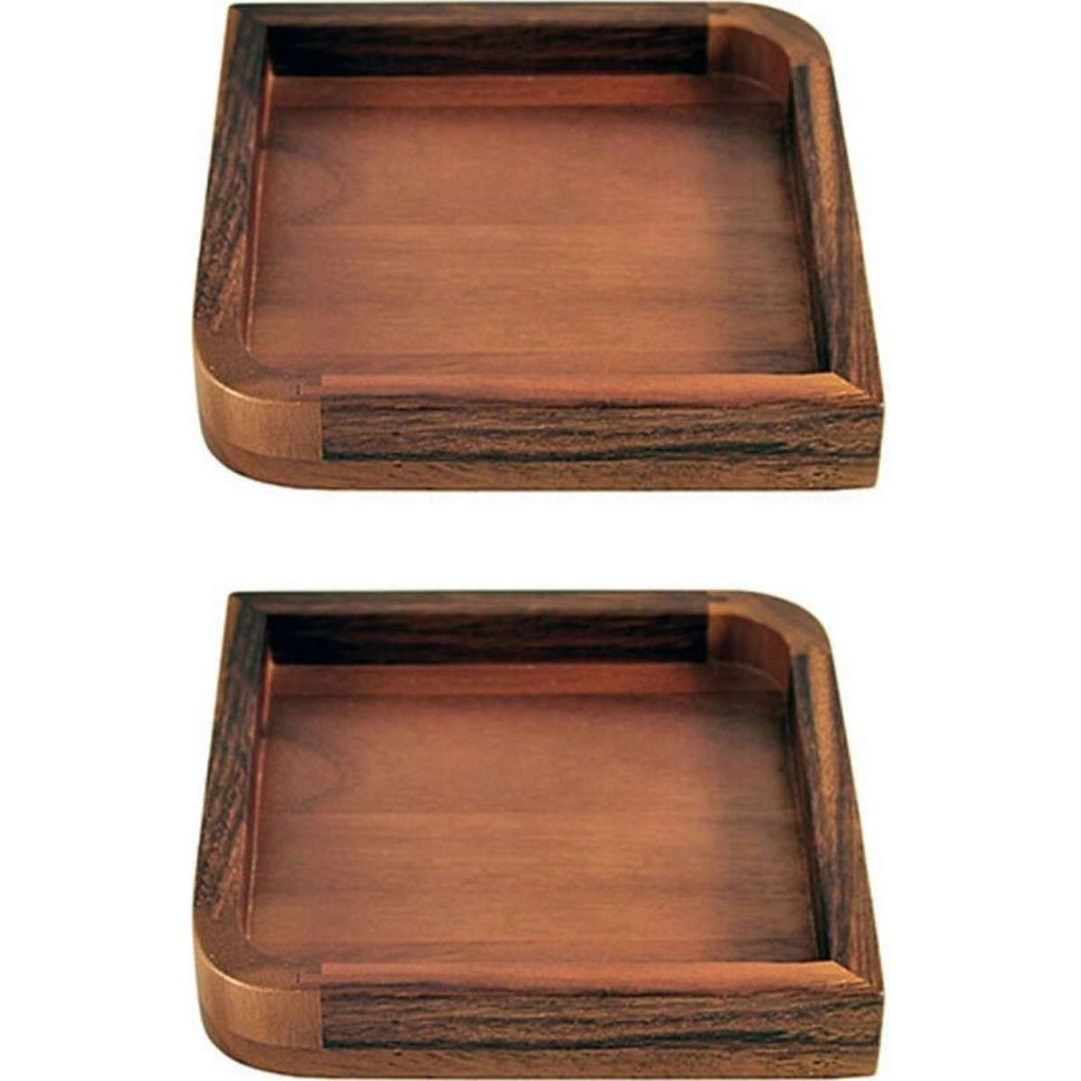 222 Fifth Acacia Wood Square Food Plate Brown 2PK 15.2cm 1EA