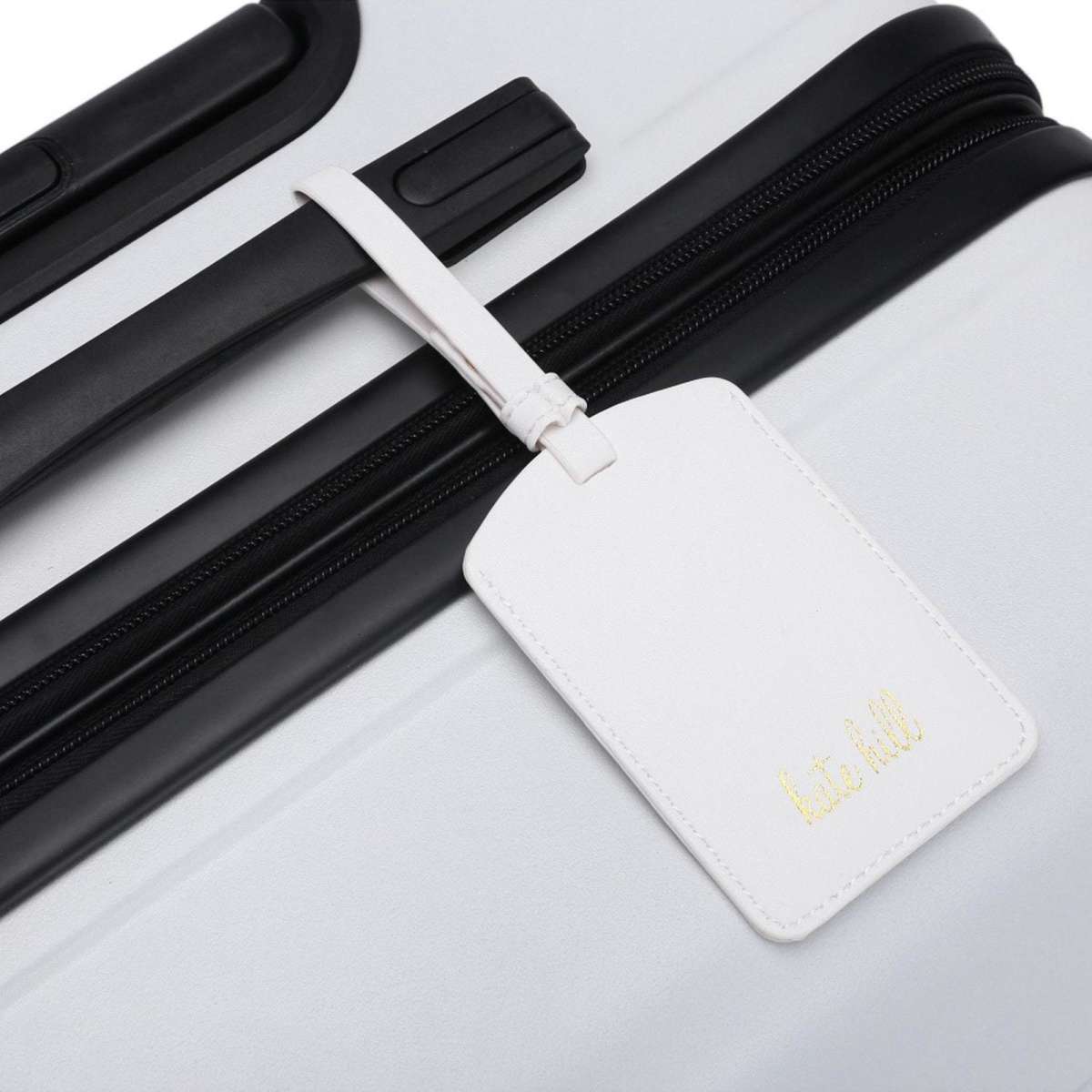 Kate Hill Travel Luggage Tag For Bag/Suitcase Snap Button Closure White