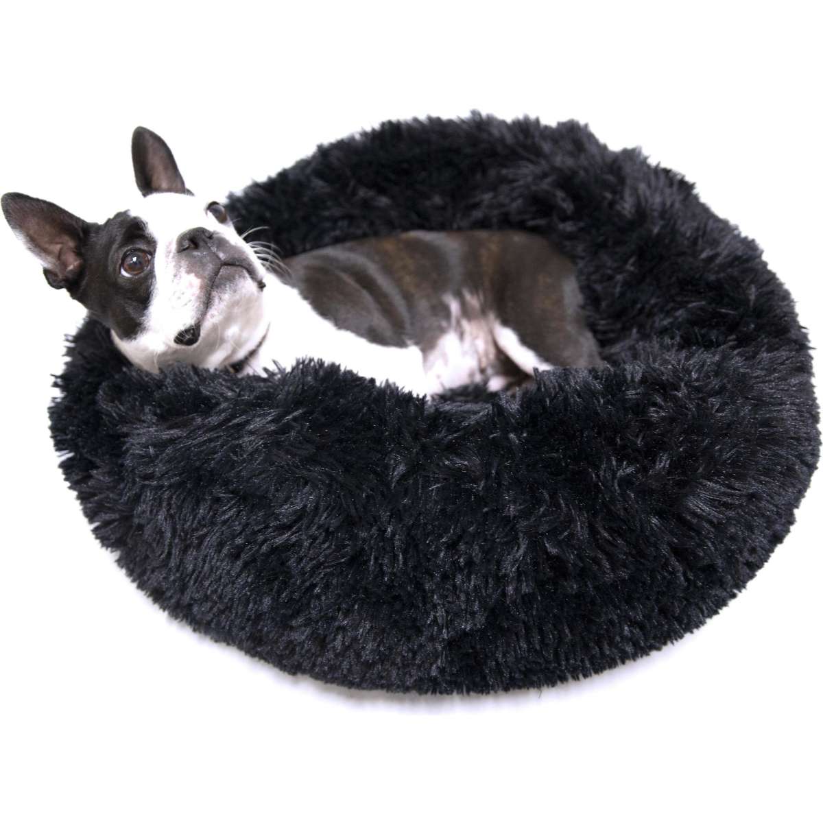 Paw Paws Faux Fur Pet Donut Bed Black Small 50cm x 15cm Woolworths