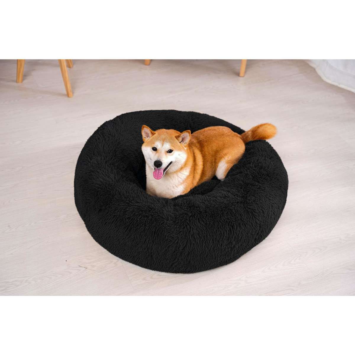 Paw Paws Faux Fur Pet Donut Bed Black Medium 80cm x 20cm Woolworths