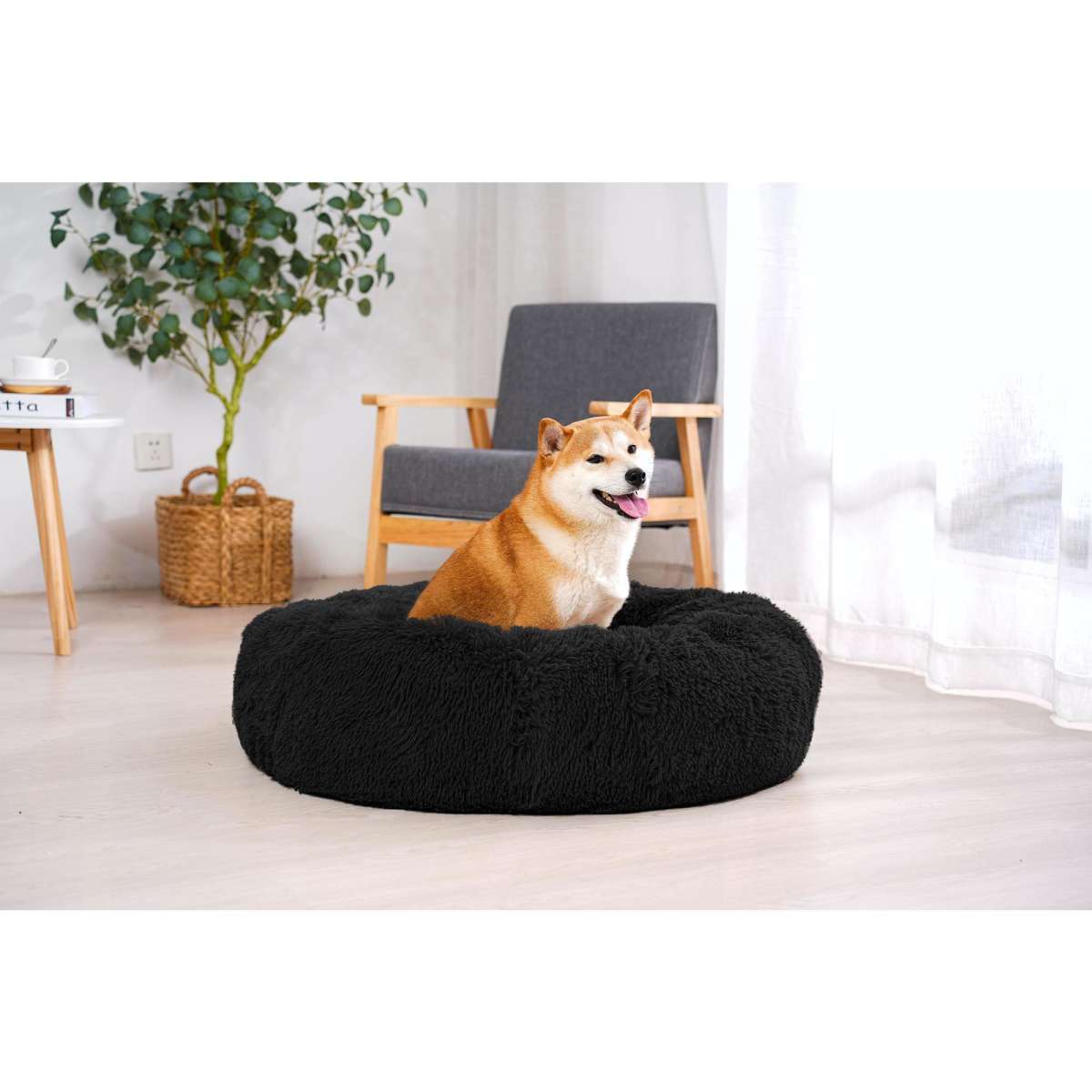 Paw Paws Faux Fur Pet Donut Bed Black Medium 80cm x 20cm Woolworths