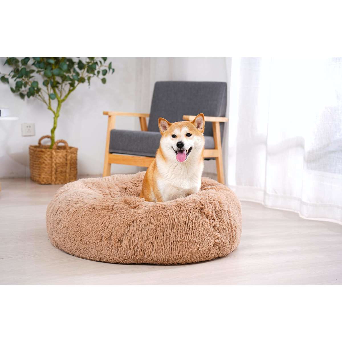 Paw Paws Faux Fur Pet Donut Bed Tan Medium 80cm x 20cm Woolworths