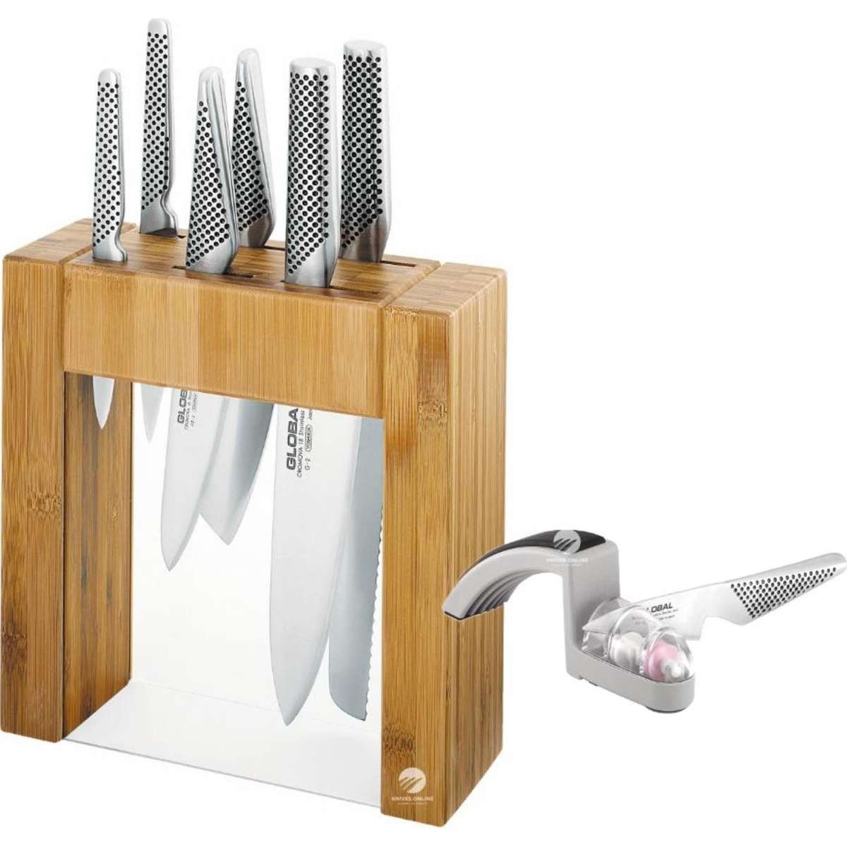 Global Ikasu 7Pc Knife Block Set & Bonus Mino Sharpener Woolworths