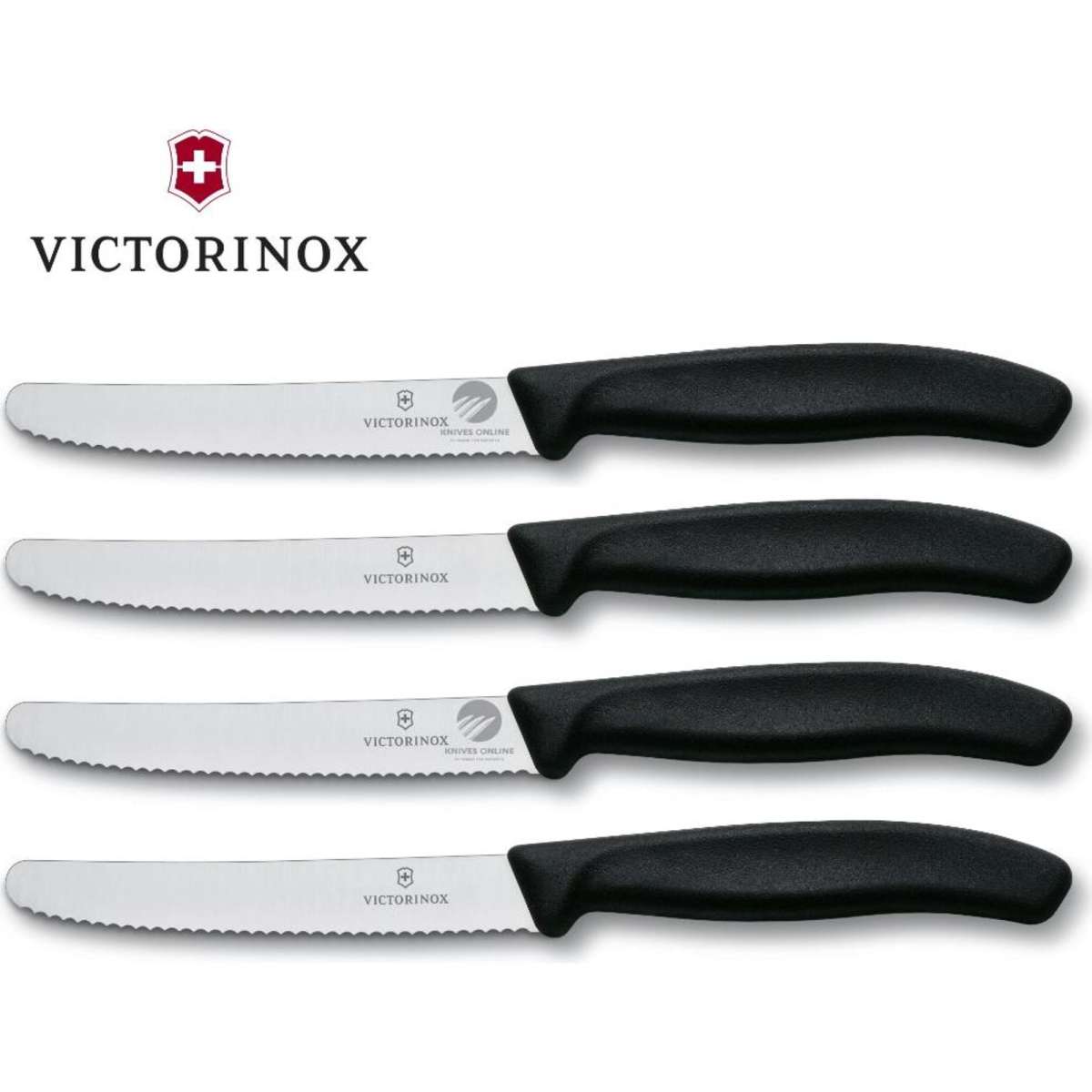 Victorinox Steak & Tomato Knife Pistol Grip 11Cm Black Set X 4 Knives