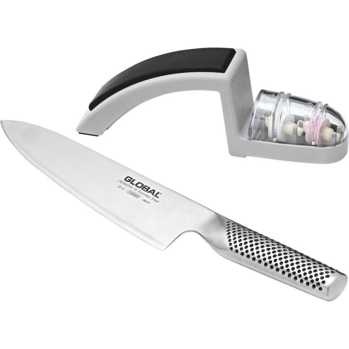 Global 2Pc Starter Set G2 Cooks Knife + Minosharp Sharpener 2 Piece