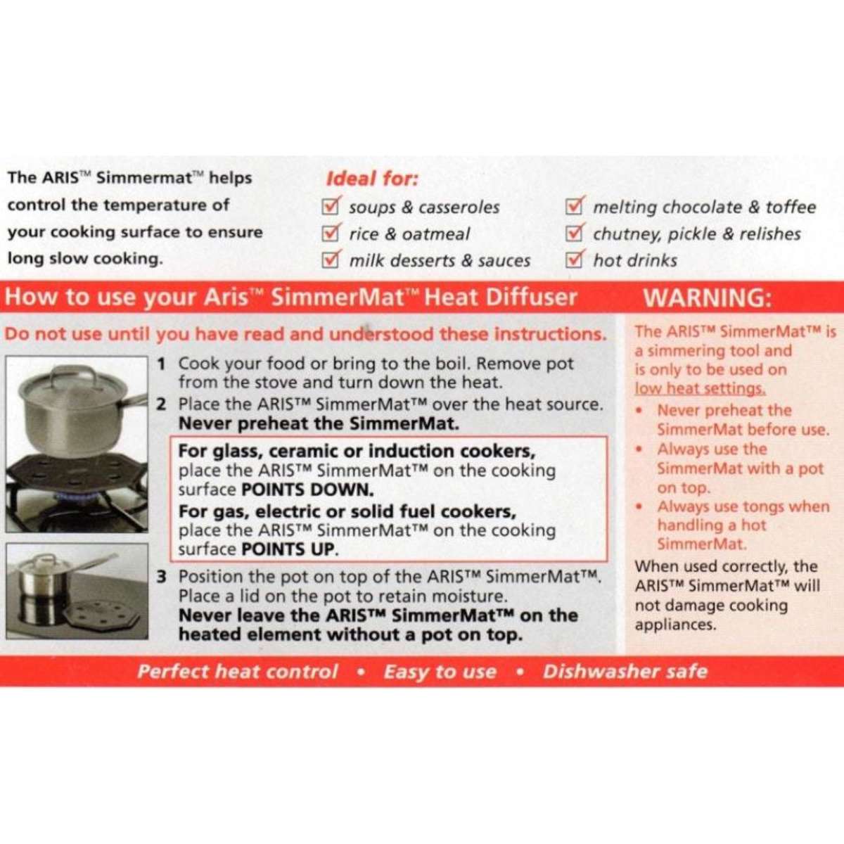 Aris Simmermat Heat Diffuser Simmer Mat Slow Cooker Electric + Gas