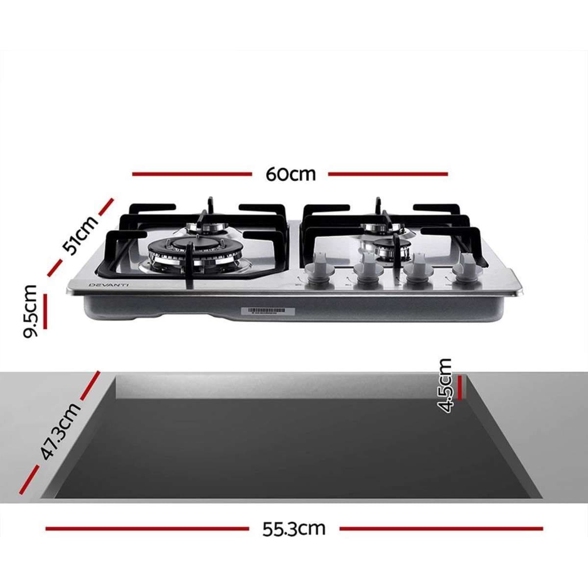 Devanti Gas Cooktop 60cm 4 Burner Silvir Woolworths