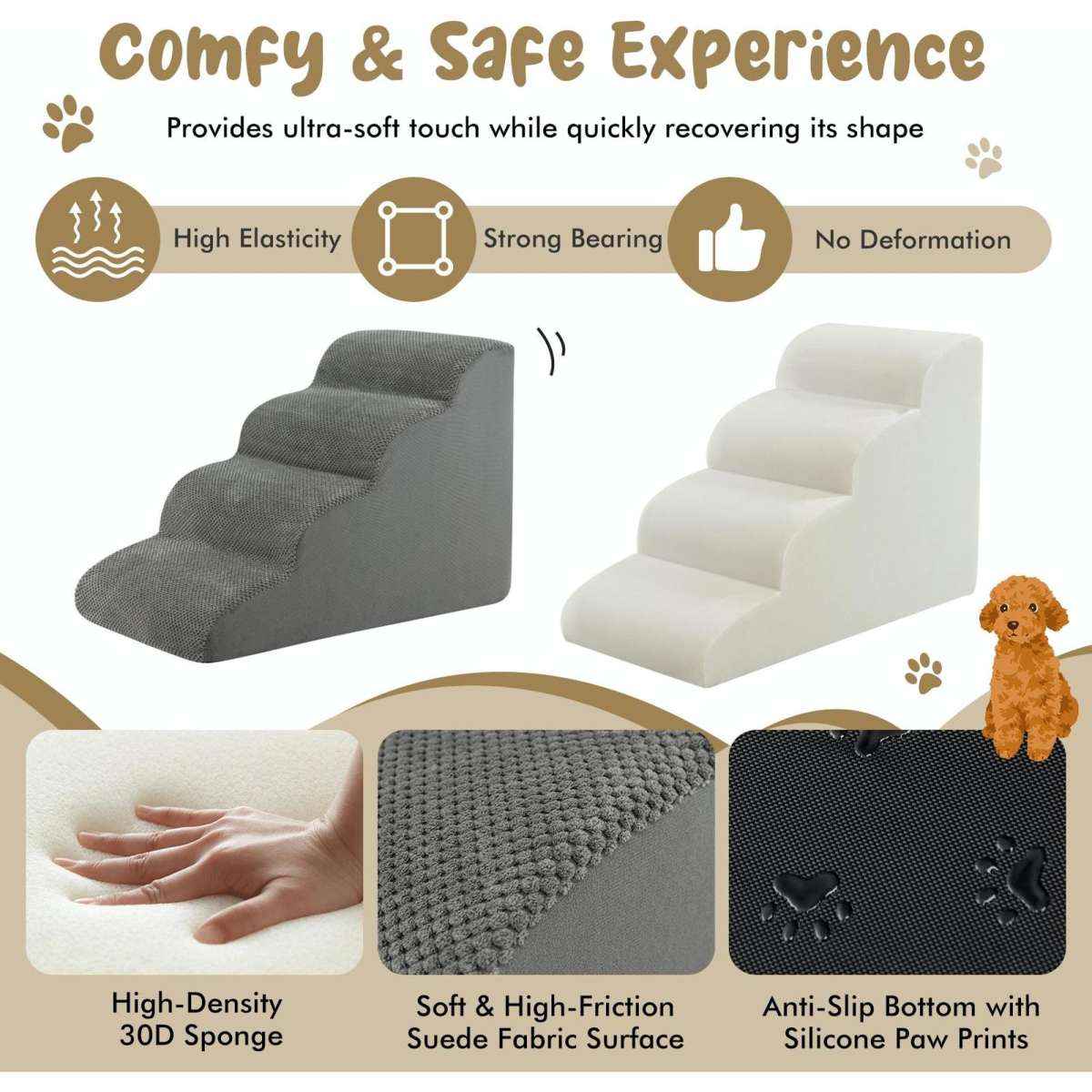 Costway 4Tier Dog Step Stairs Pet Ramp Nonslip Climbing Ladder 51cm w