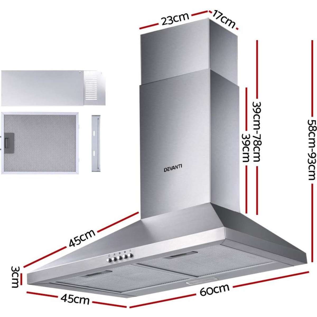 Devanti 600mm Range Hood 60cm Rangehood Stainless Steel Woolworths