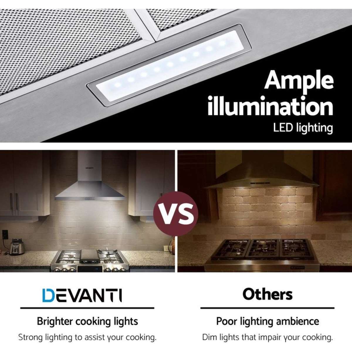 Devanti 600mm Range Hood 60cm Rangehood Stainless Steel Woolworths