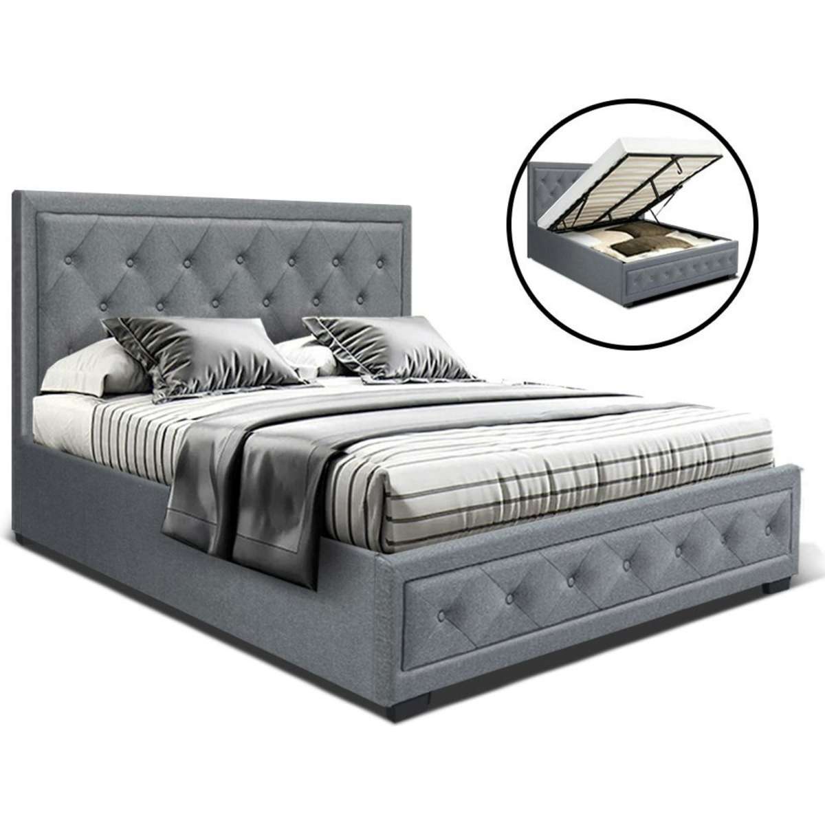 Artiss Bed Frame Double Size Gas Lift Grey TIYO Woolworths