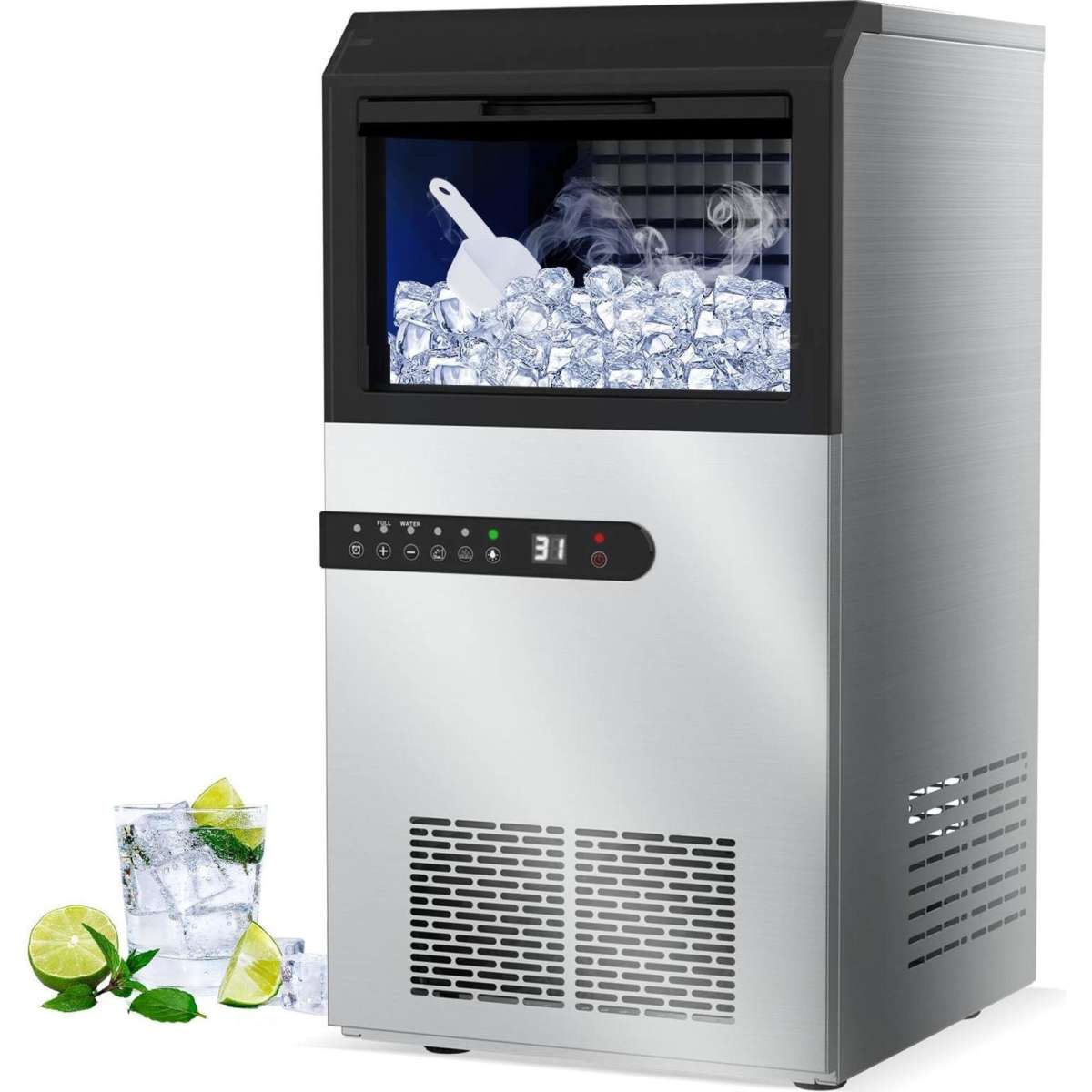 Advwin Commercial Ice Maker 45KG/24H Compact Self Cleaning Ice Machine Stainless Steel Silver