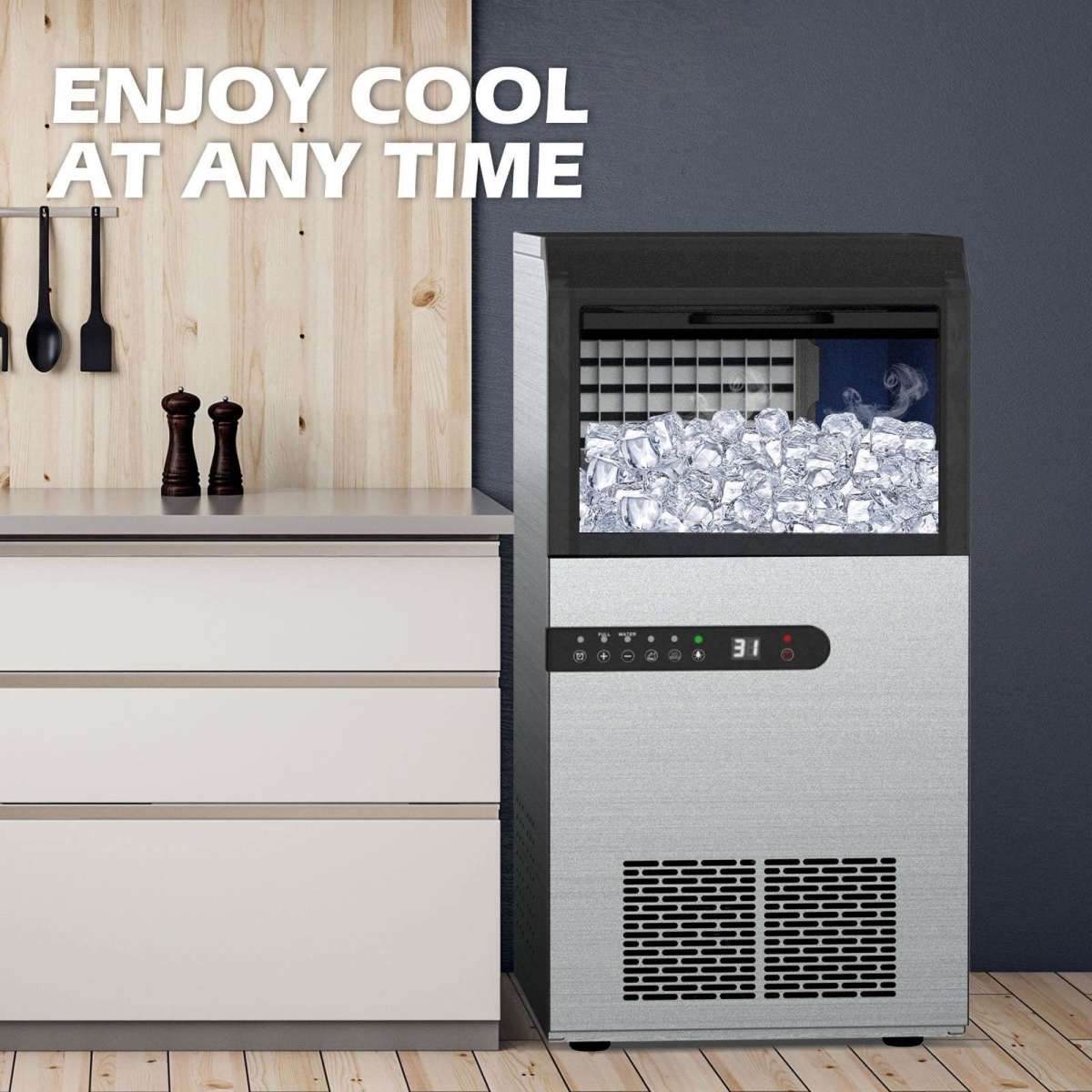 Advwin Commercial Ice Maker 45KG/24H Compact Self Cleaning Ice Machine Stainless Steel Silver