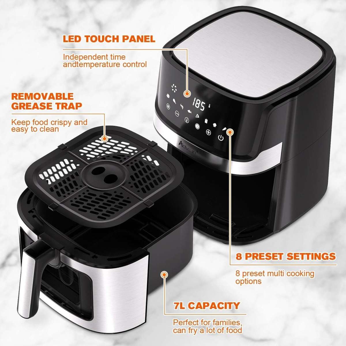 Advwin Air Fryer 8L Digital XXL Air Fryer OilLess Healthy Electric